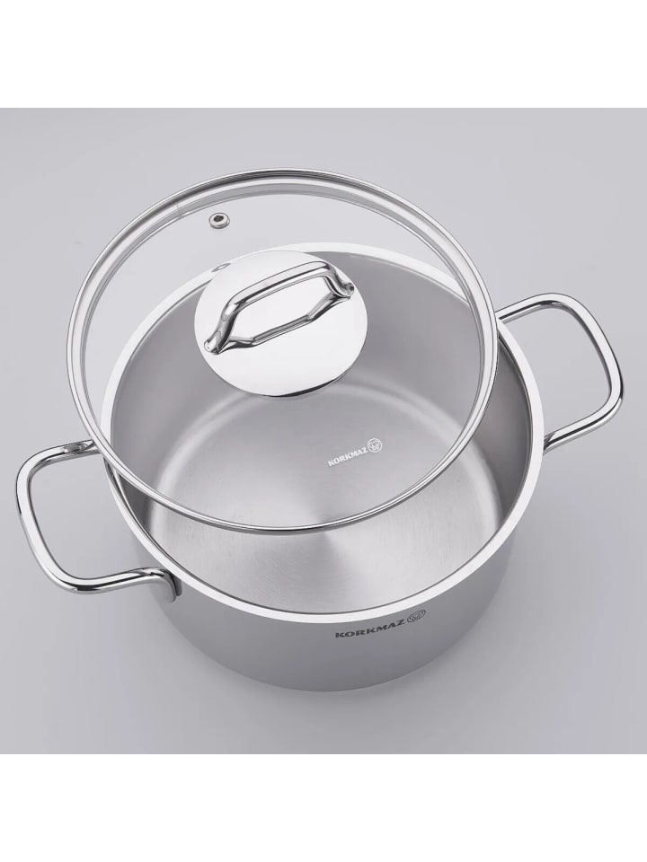 Korkmaz Korkmaz Perla Kochtopf aus hochwertigem 18/10-Edelstahl - 26 in Silber günstig kaufen 26 cm