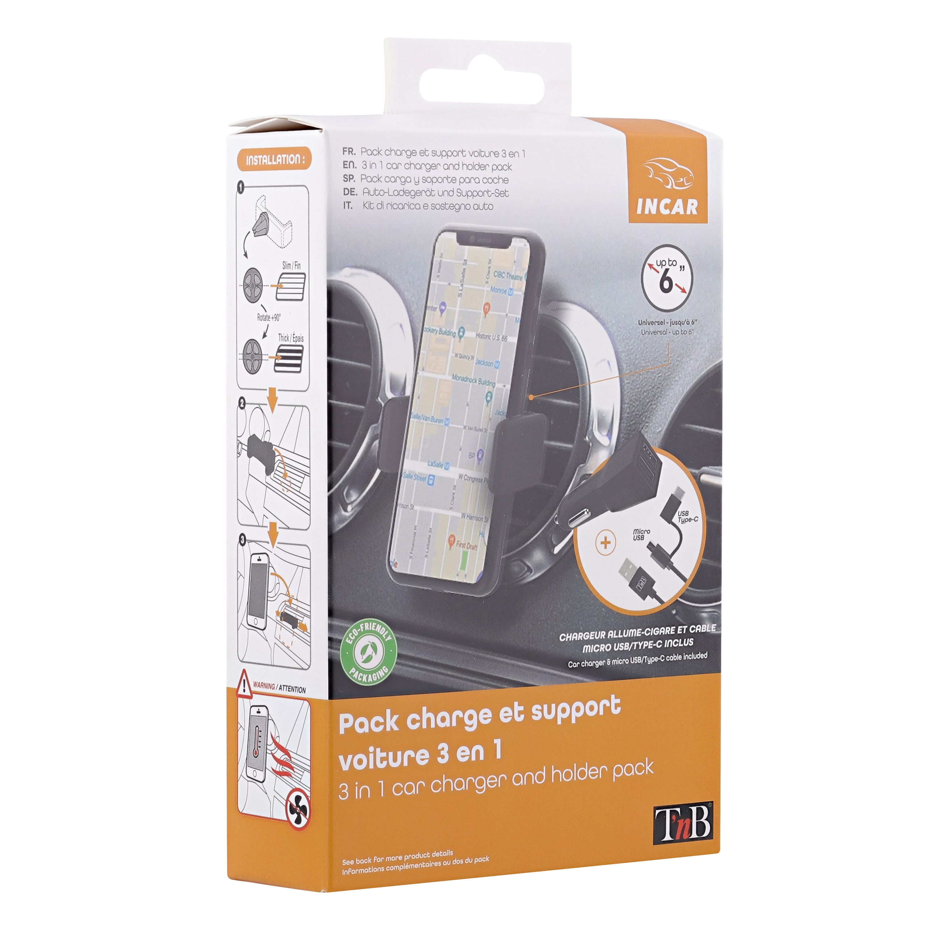 TNB 3-in-1-handyhalterung + 12-V-Steckdosen-Ladegerät + Typ-C/Micro-USB-Kabel - ATU