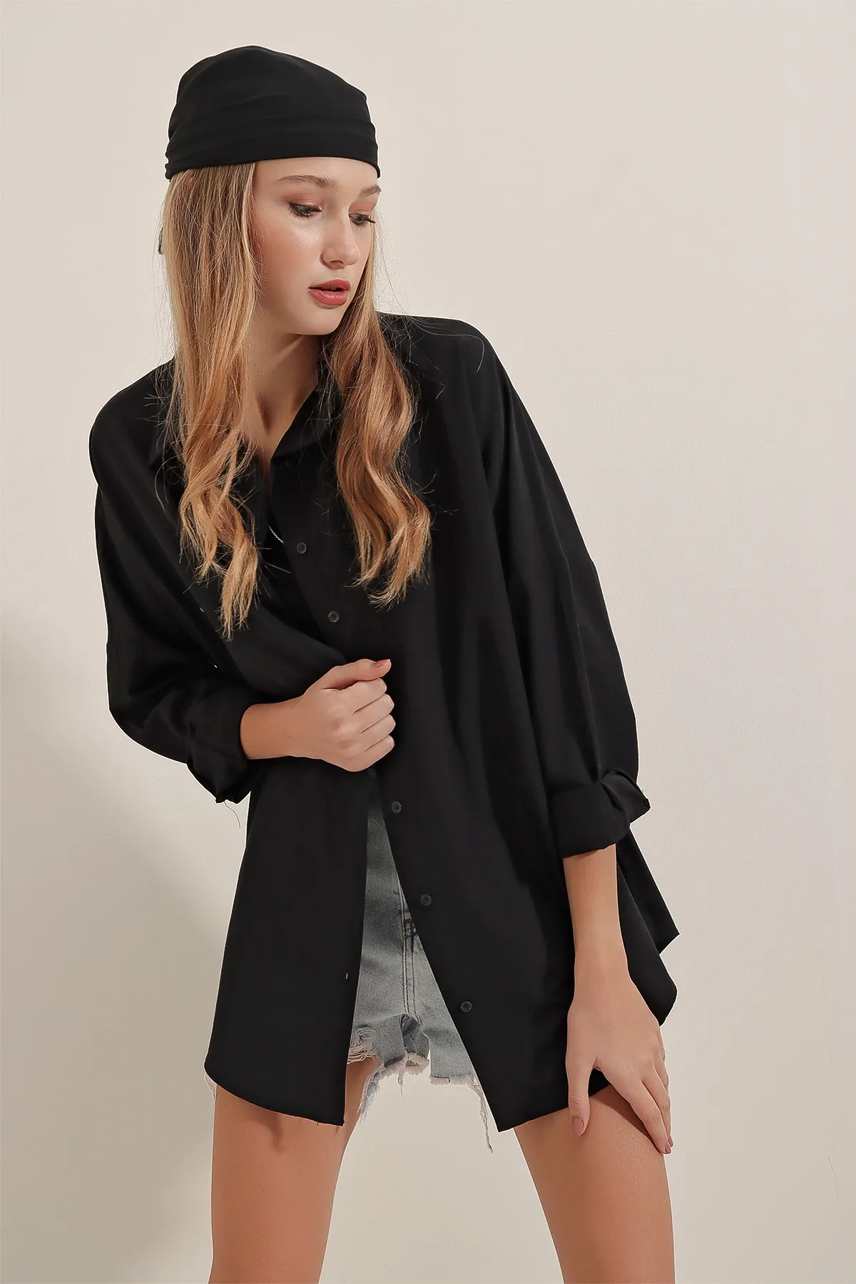 Bigdart  Schwarzes Oversize-Lang-Basic-Shirt für Damen 3900
