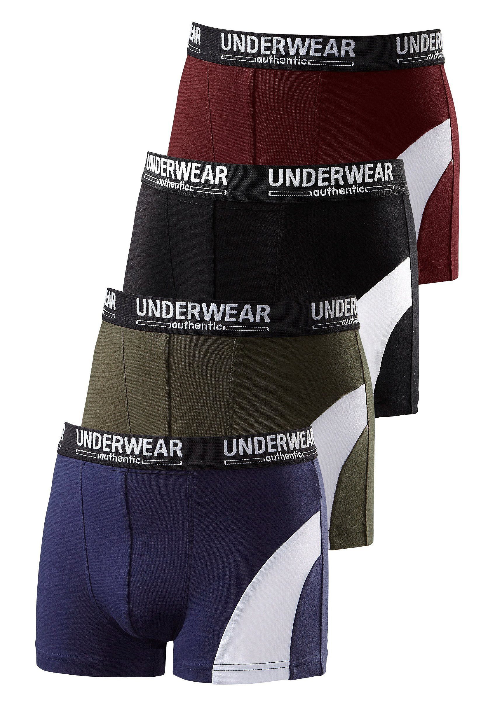 AUTHENTIC UNDERWEAR Boxer (Packung, 4-St) für Jungen, cooler Look durch weißen Einsatz