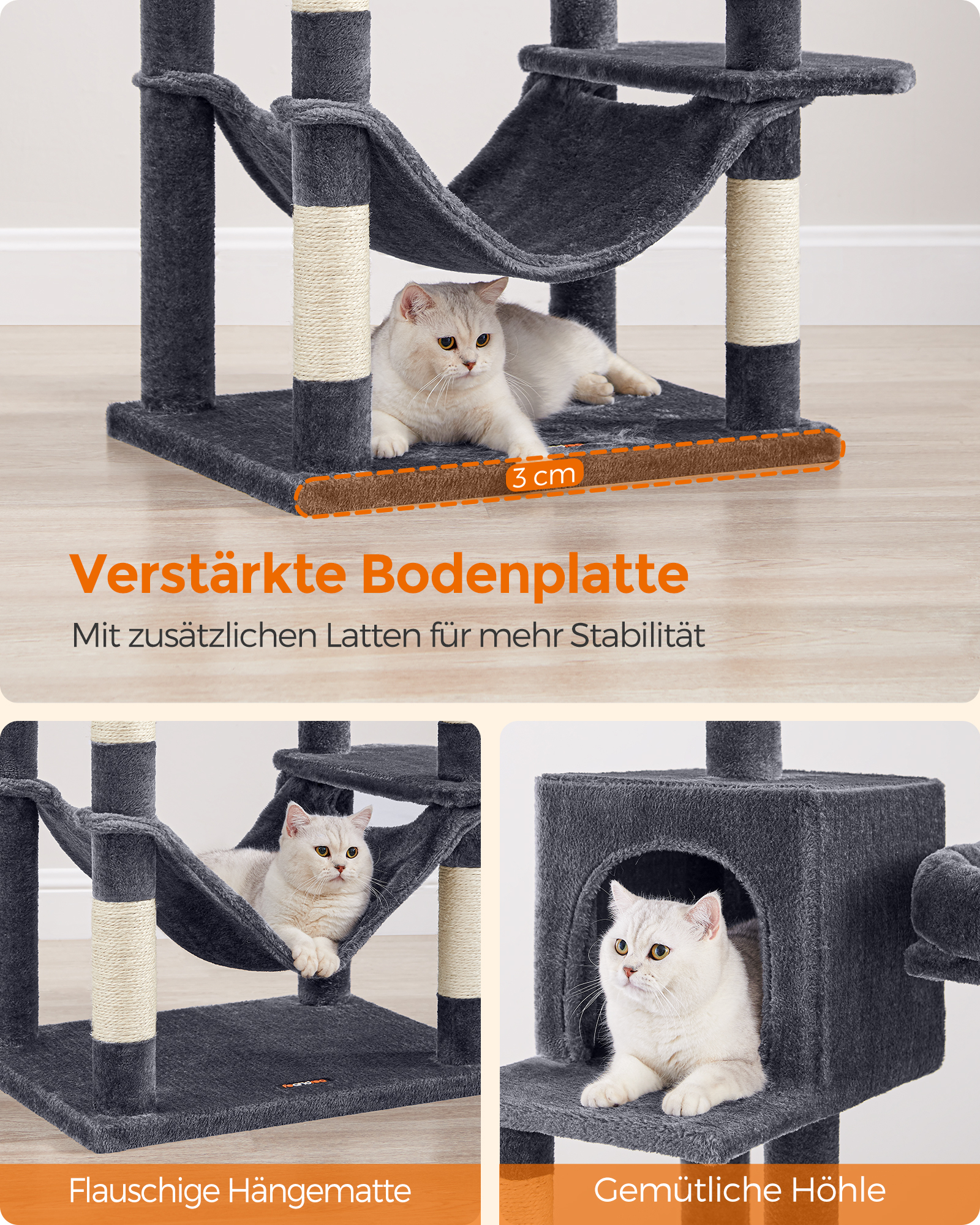 FEANDREA Kratzbäume FEANDREA Katzenbaum XXL 199cm hellgrau dunkelgrau