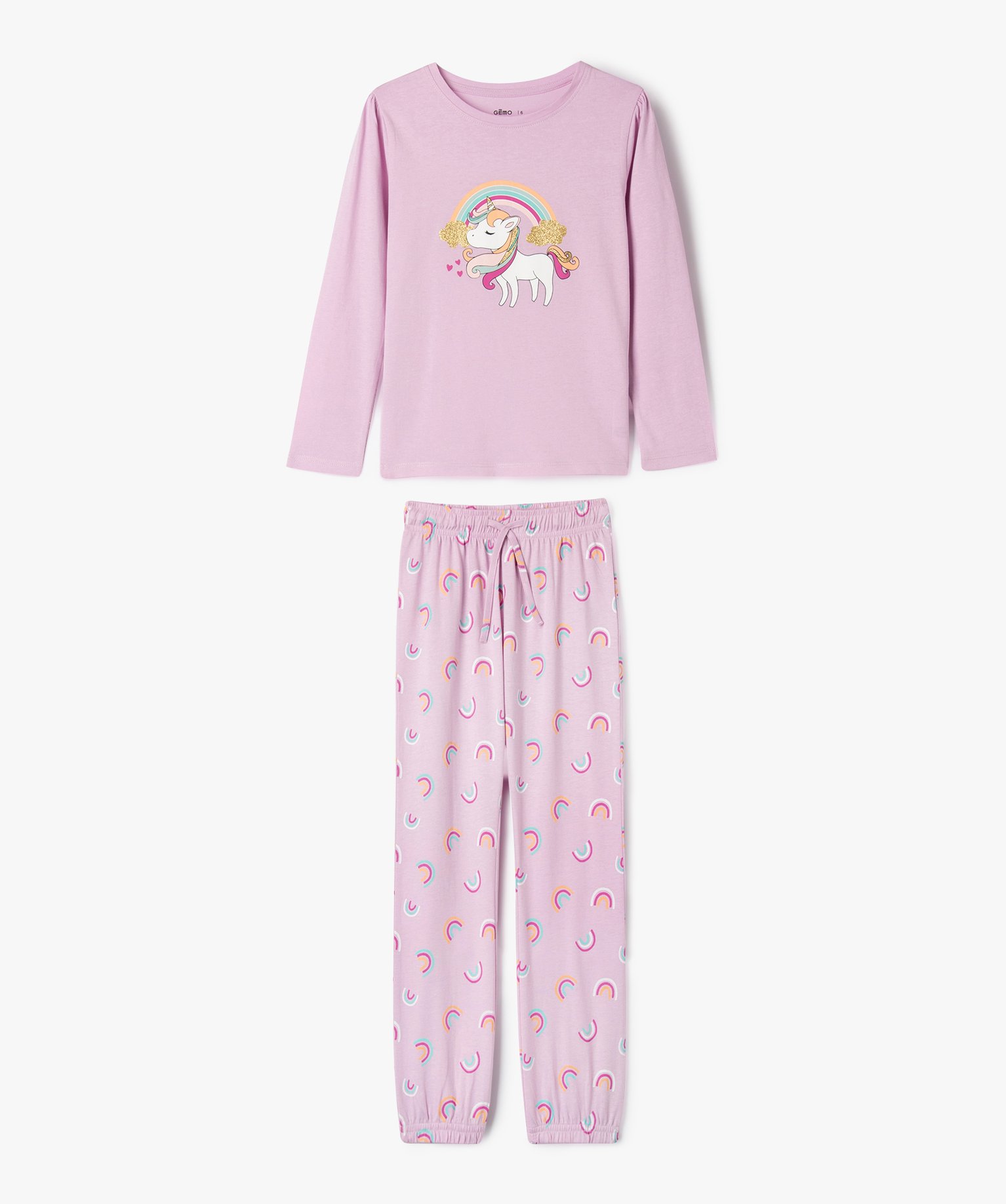 Pyjama à motif licorne et arc-en-ciel fille violet | GEMO