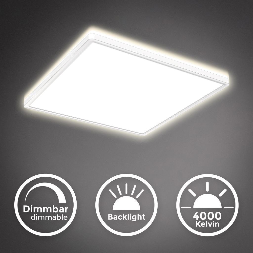 B.K.Licht Deckenleuchte LED Deckenlampe Backlight 4.000K 3.000lm - BKL1313, LED fest integriert, Neutralweiß, Panel Ultra Flach 420x420x29mm 22W Memoryfunktion Weiß