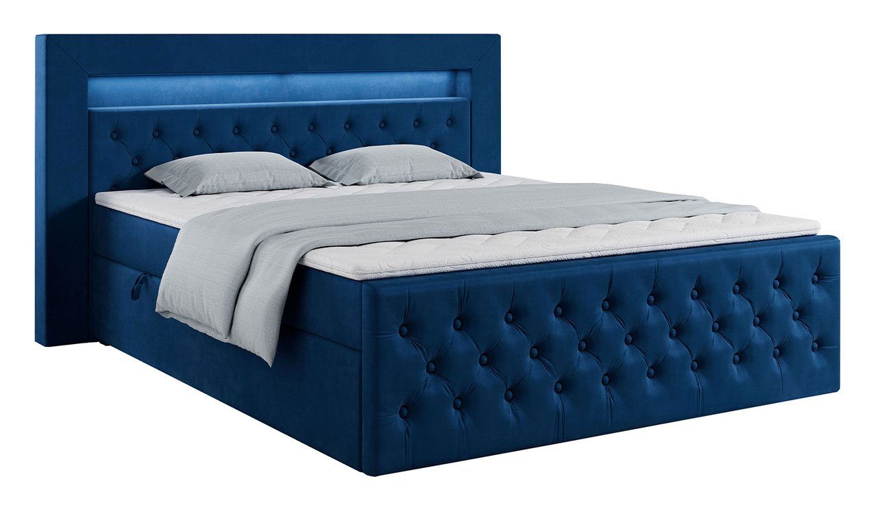 MKS MÖBEL Boxspringbett GOLD9, Doppelbett mit Multipocket-Matratze und Topper - Polsterbett