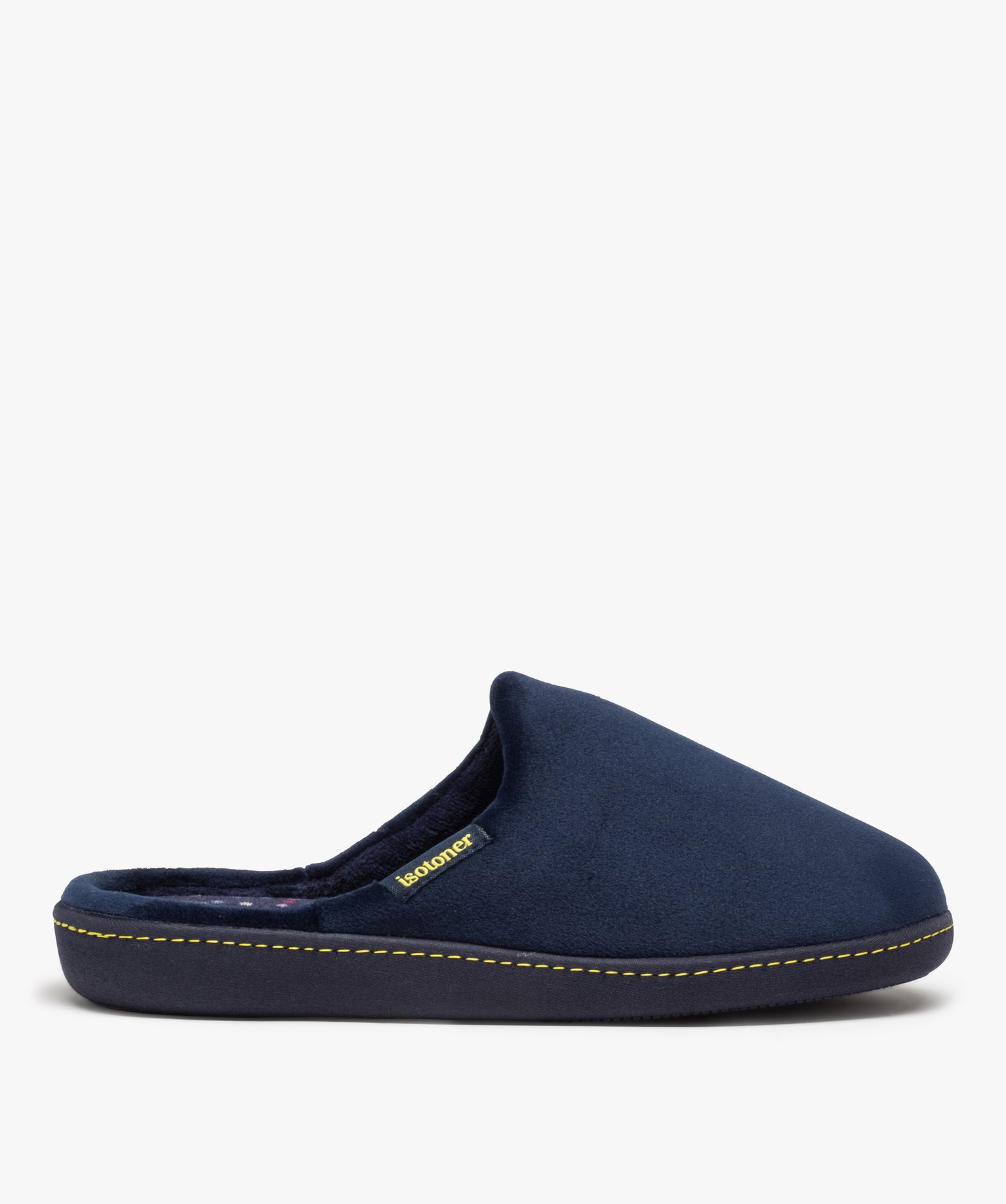 Chaussons femme mules en velours uni - Isotoner marine | GEMO