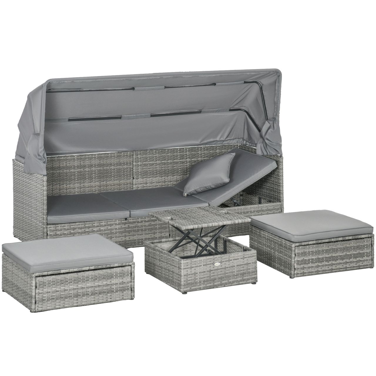 Outsunny Poly Rattan Lounge Set Loungegruppe mit Sonnendach Faltdach Sonneninsel