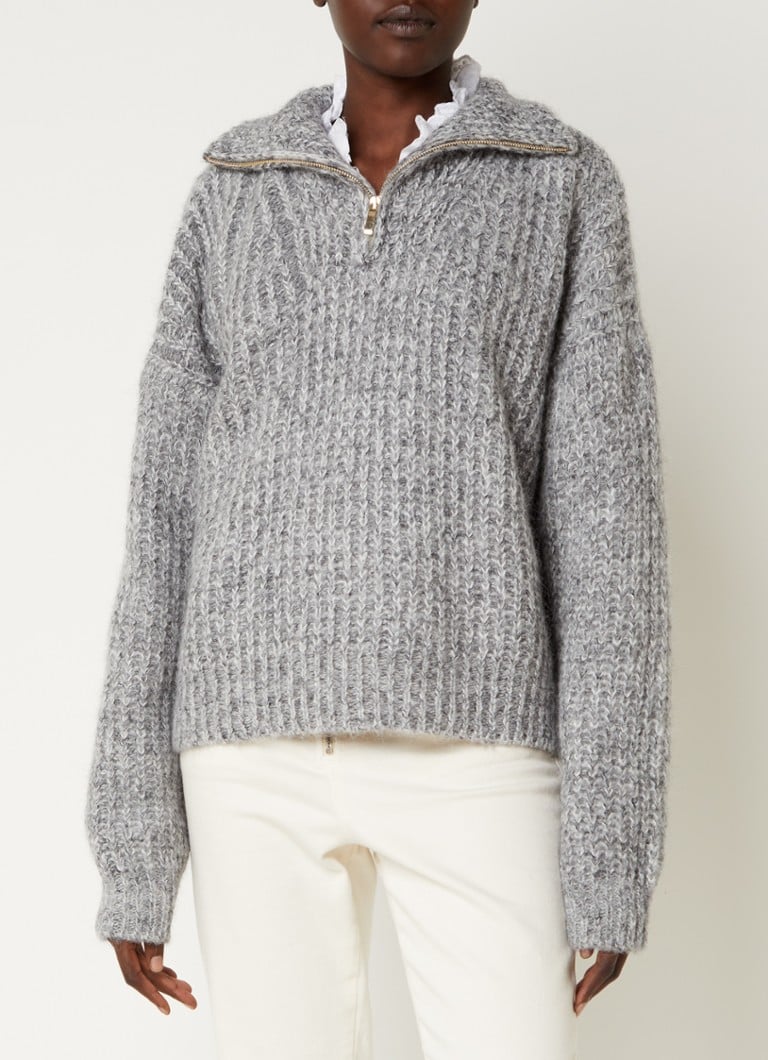ba&sh Baltain chunky knitted sweater in alpaca wool blend with half zipper