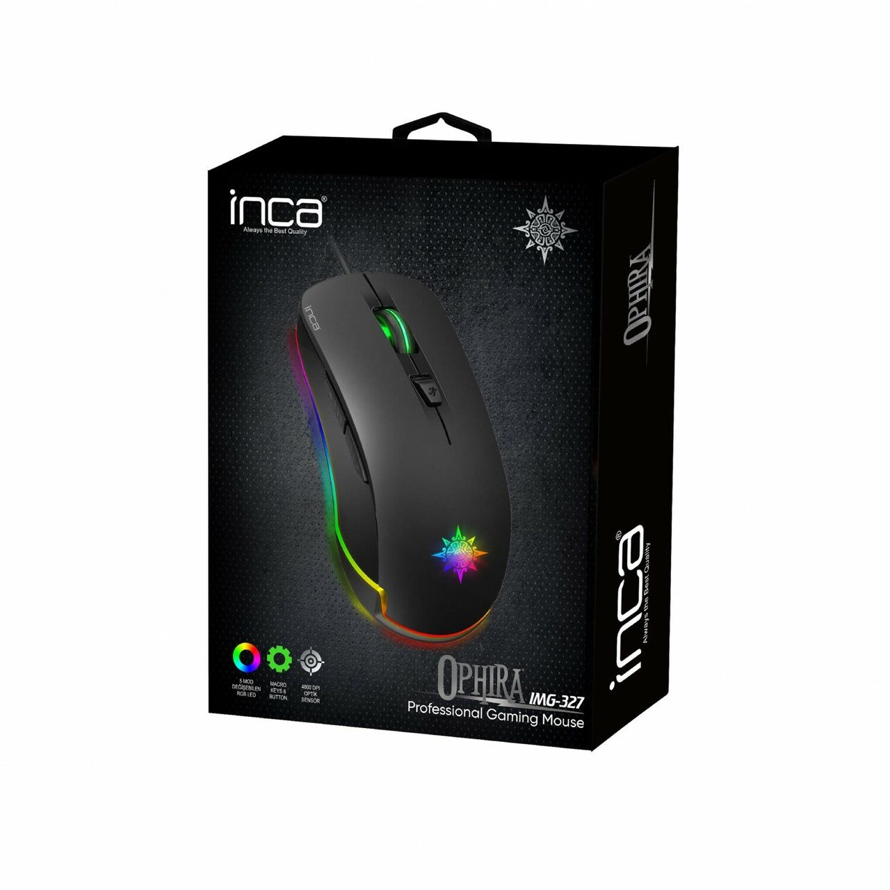 Inca IMG-327 PRO Optisch Gaming Maus 4800 DPI RGB-Logo-Effekt schwarz