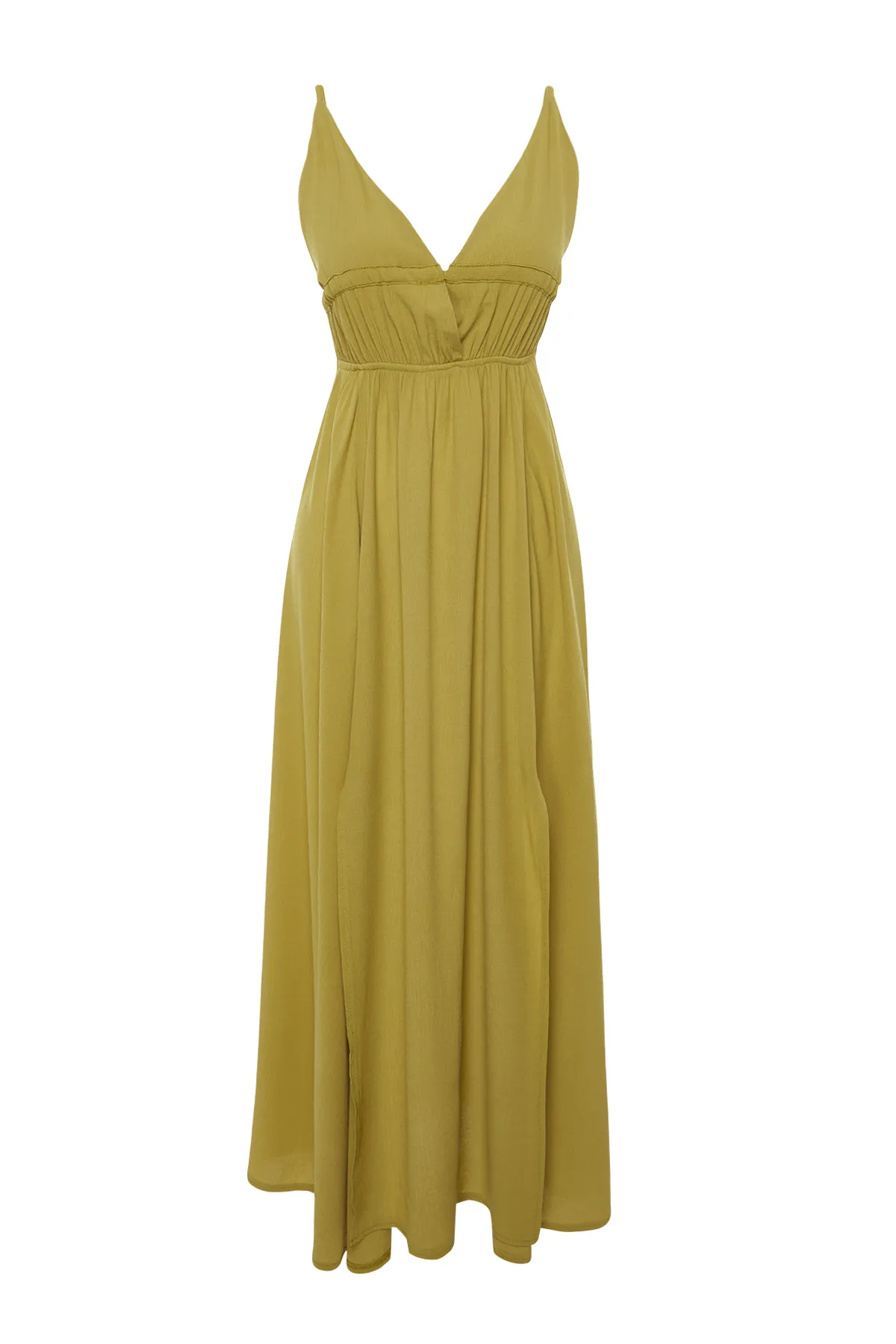 Trendyol Collection  Khakifarbenes, gewebtes, gerafftes Maxi-Strandkleid TBESS23EL00063