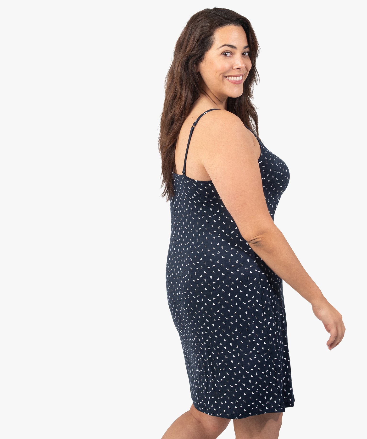Nuisette femme grande taille à bretelles et col V dentelle imprime | GEMO