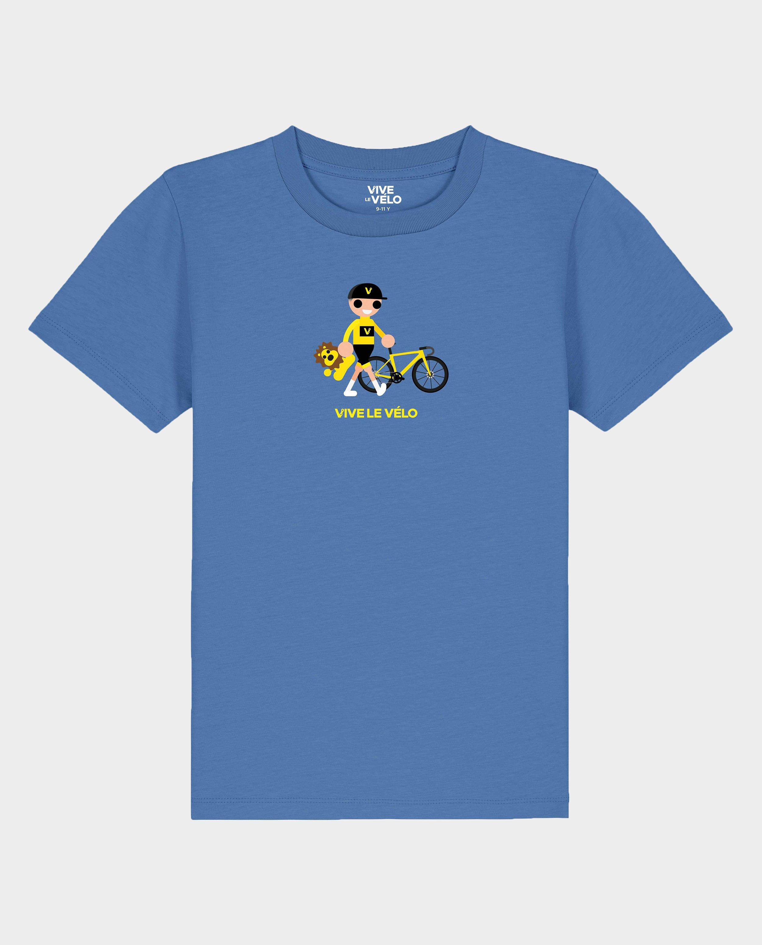 Vive le vélo póló mintával, 4-14 éveseknek, élénkkék