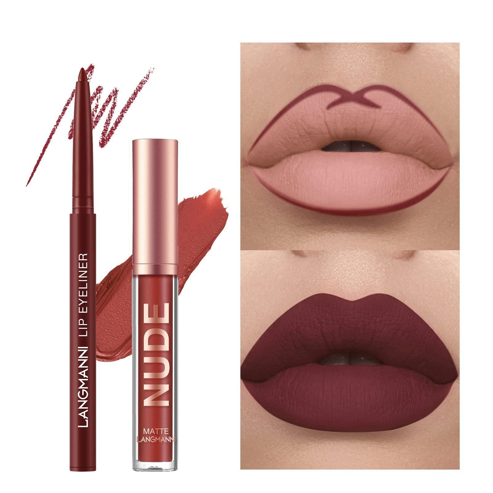 POCHUMIDUU Lippenstift-Set 12 Stück Lipgloss-Set, 6 Lippenstifte mit 6 Lippenkonturenstiften, 12-tlg., Wasserfest, Hochpigmentierter Samt, Lipgloss-Set