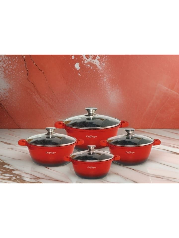Cheffinger 8 tlg Kochtopf Set Topf Induktion Anti Haft 20-24-28-32cm in Rot günstig kaufen onesize