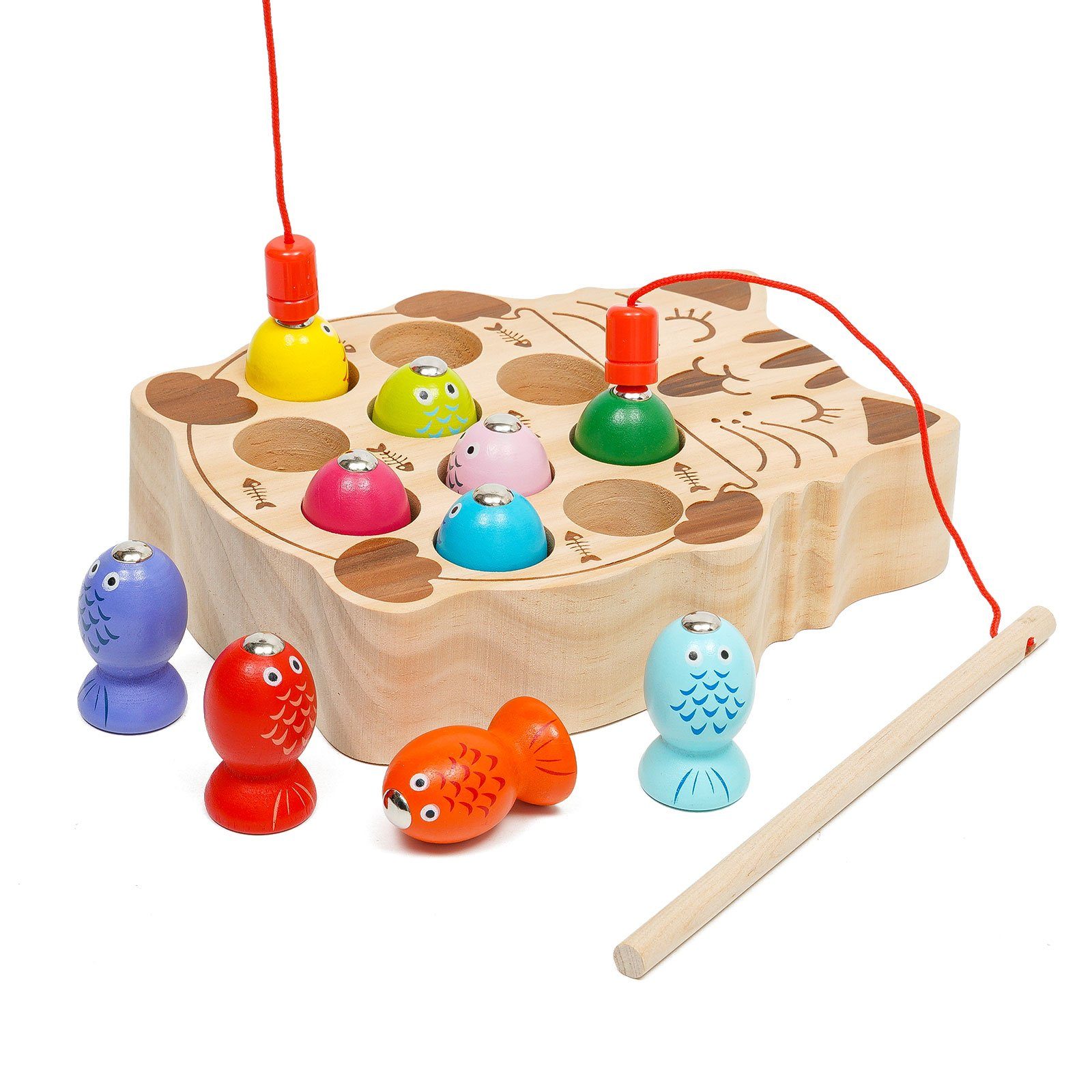 Wenta Lernspielzeug Magnetische Angelspiel Holz Fischspielzeug (Montessori Motorik Spielzeug Lernspielzeug Geschenk), für Kinder Mädchen Jungen ab 1 2 3 4 5 Jahre