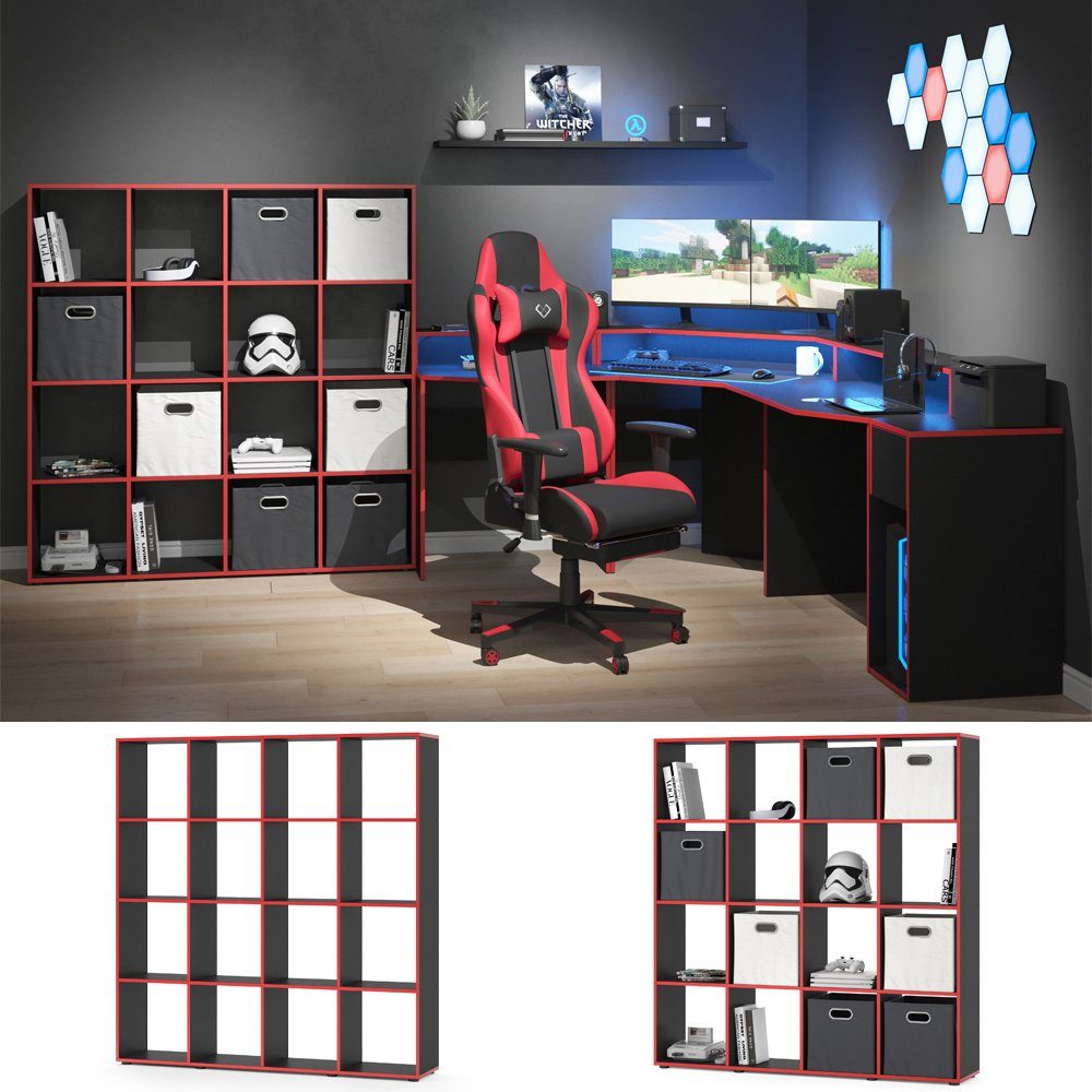 Vicco Raumteiler Würfelregal Standregal KARREE 16 Fächer Schwarz/Rot