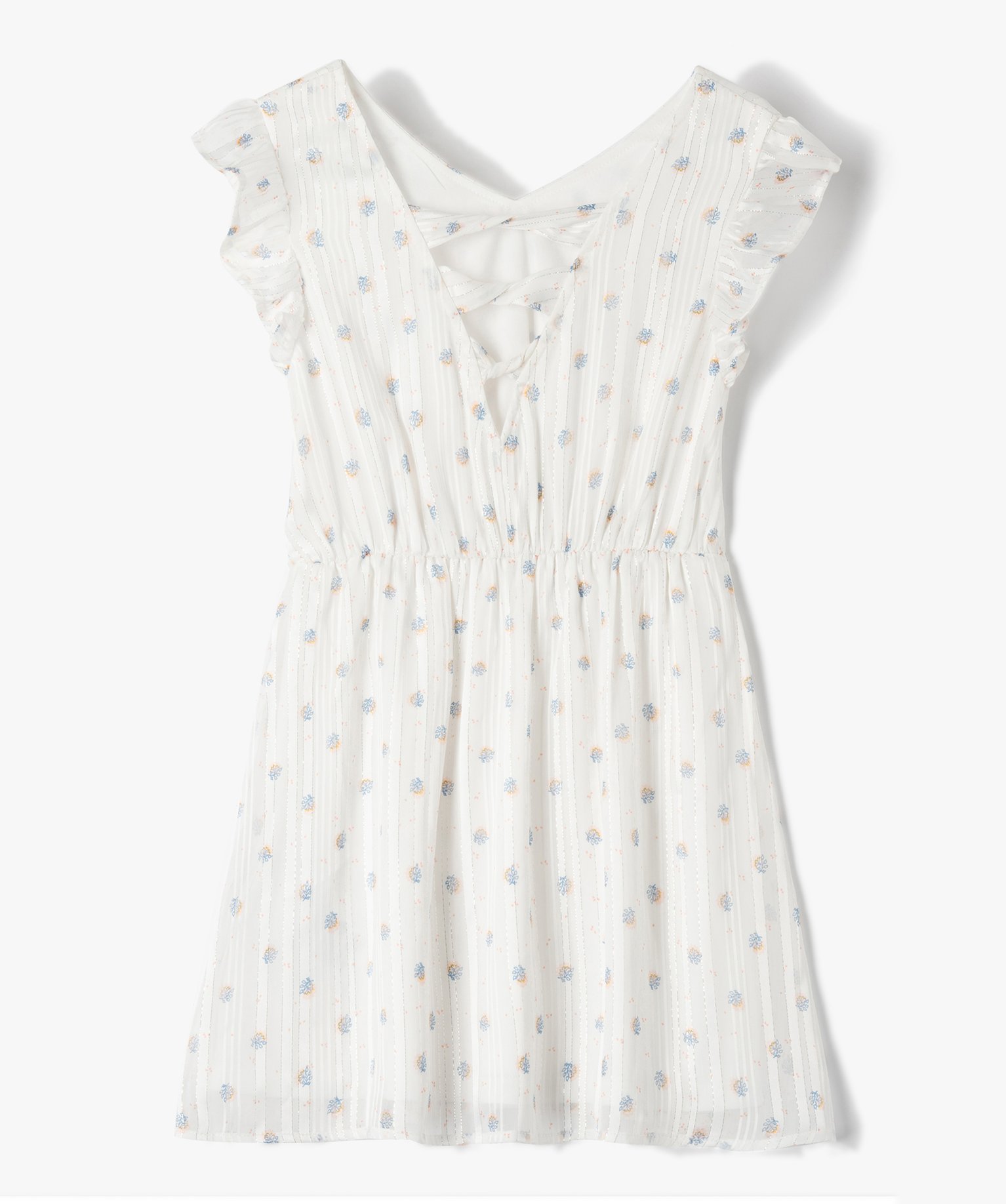 Robe fille sans manches à motifs fleuris et rayures paillet... blanc | GEMO