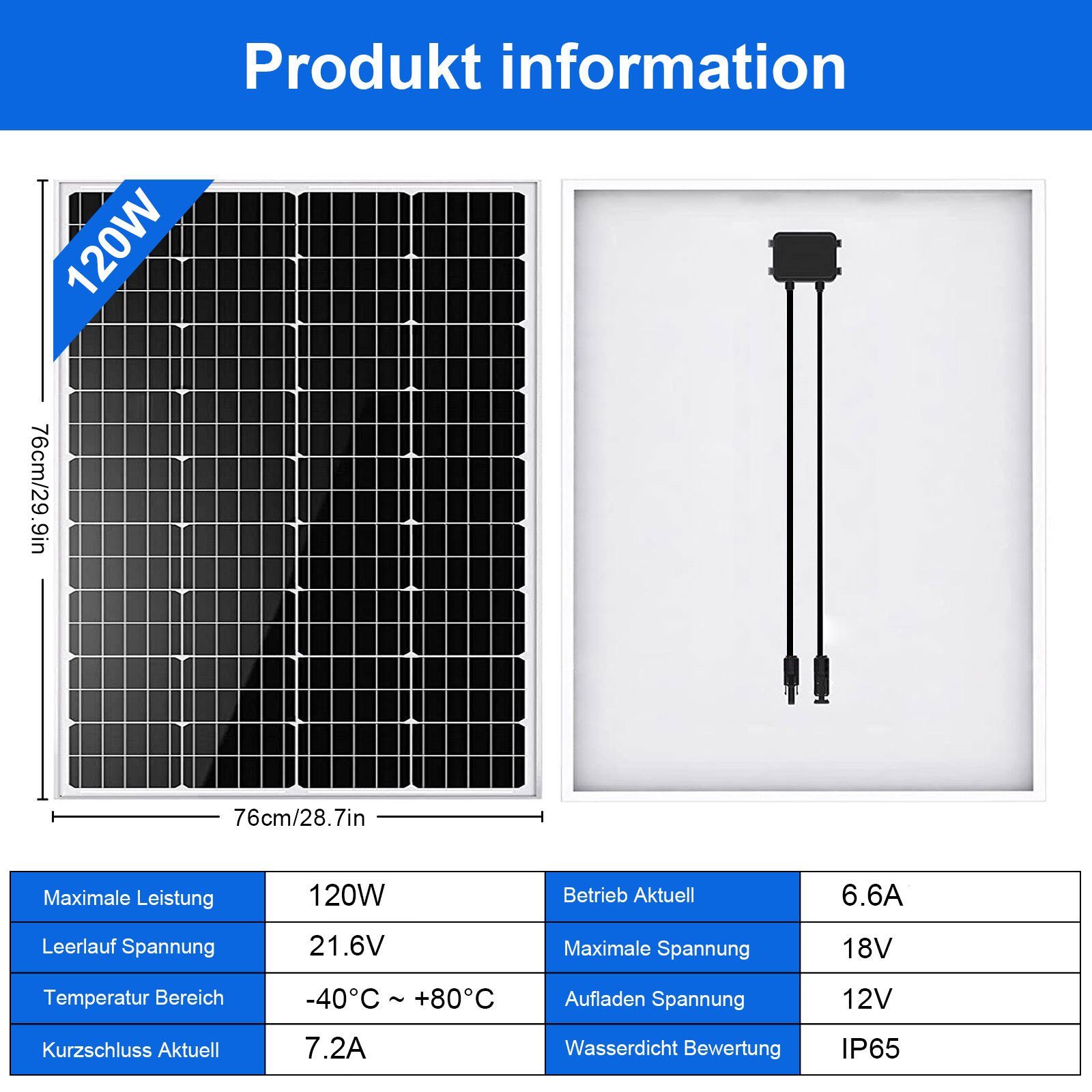 GLIESE Solarmodul 2 Stücken 120W Solarpanel, 240,00 W, Monokristallin, (Set, Solarmodul), hoher Wirkungsgrad in Kombination mitgeringem gewicht