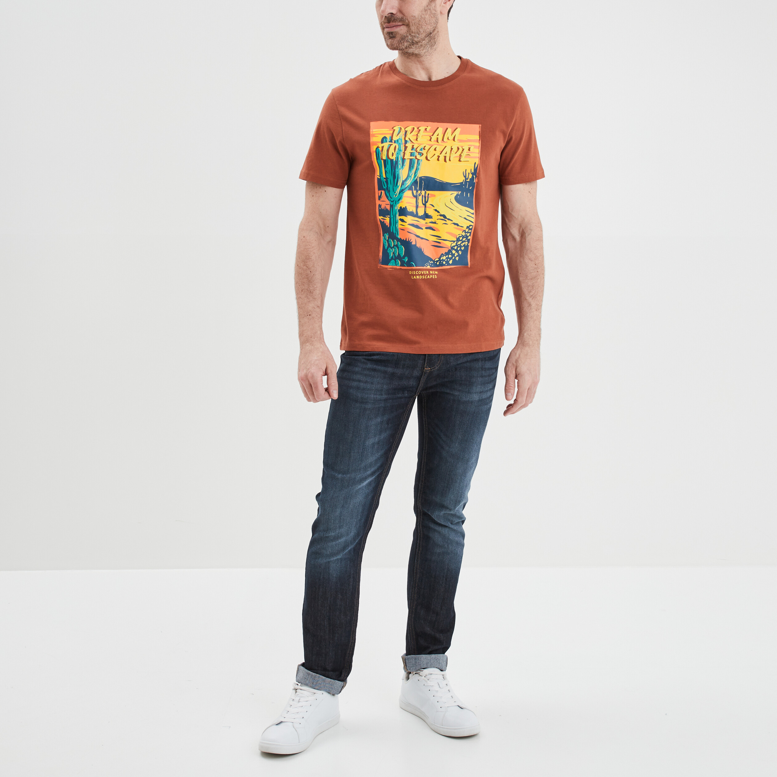 T-shirt manches courtes coton marron foncé homme | La Halle