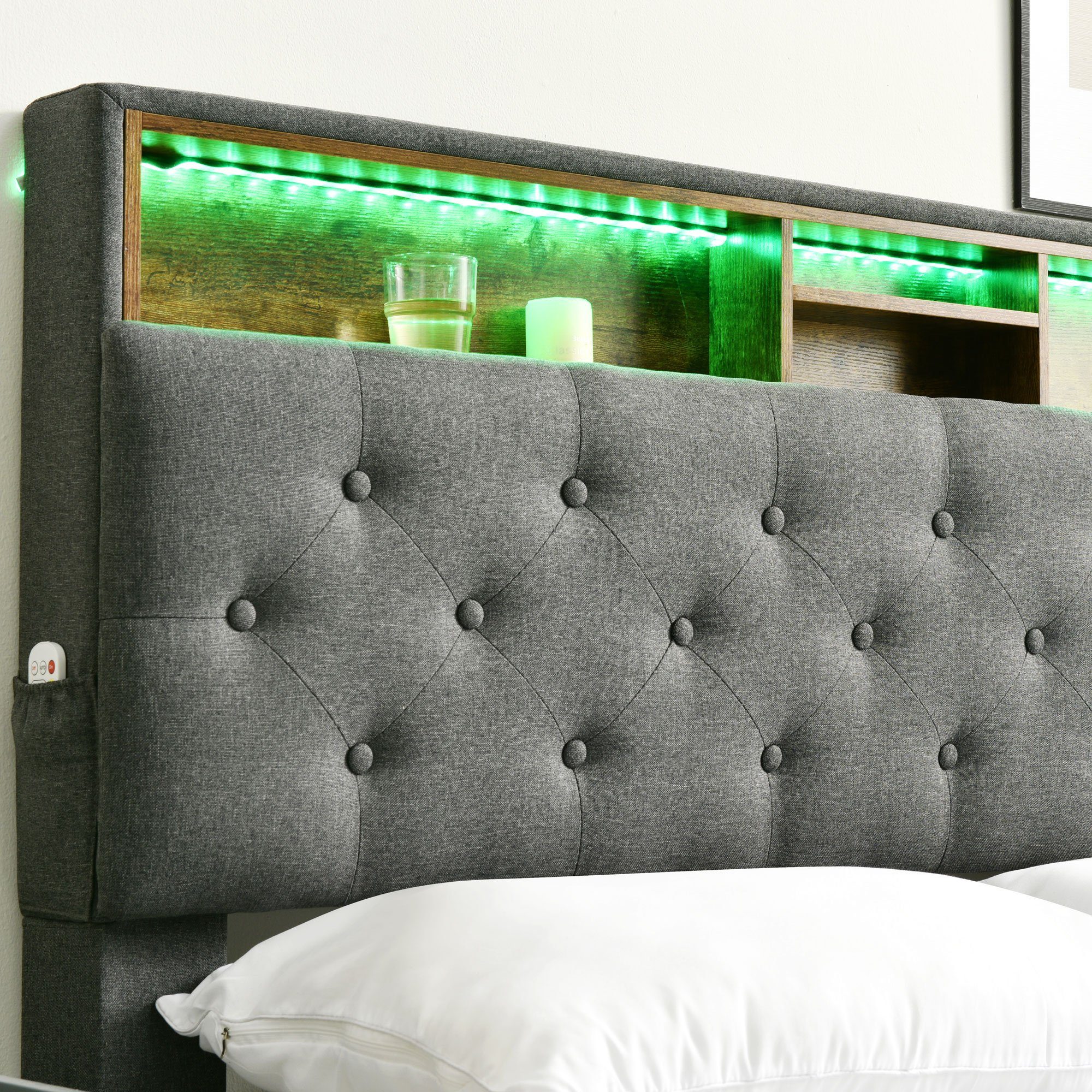Ulife Polsterbett Doppelbett mit LED-Beleuchtung (Packung, 1 Bett), mit aufladen USB und LED-Beleuchtung Bettgestell
