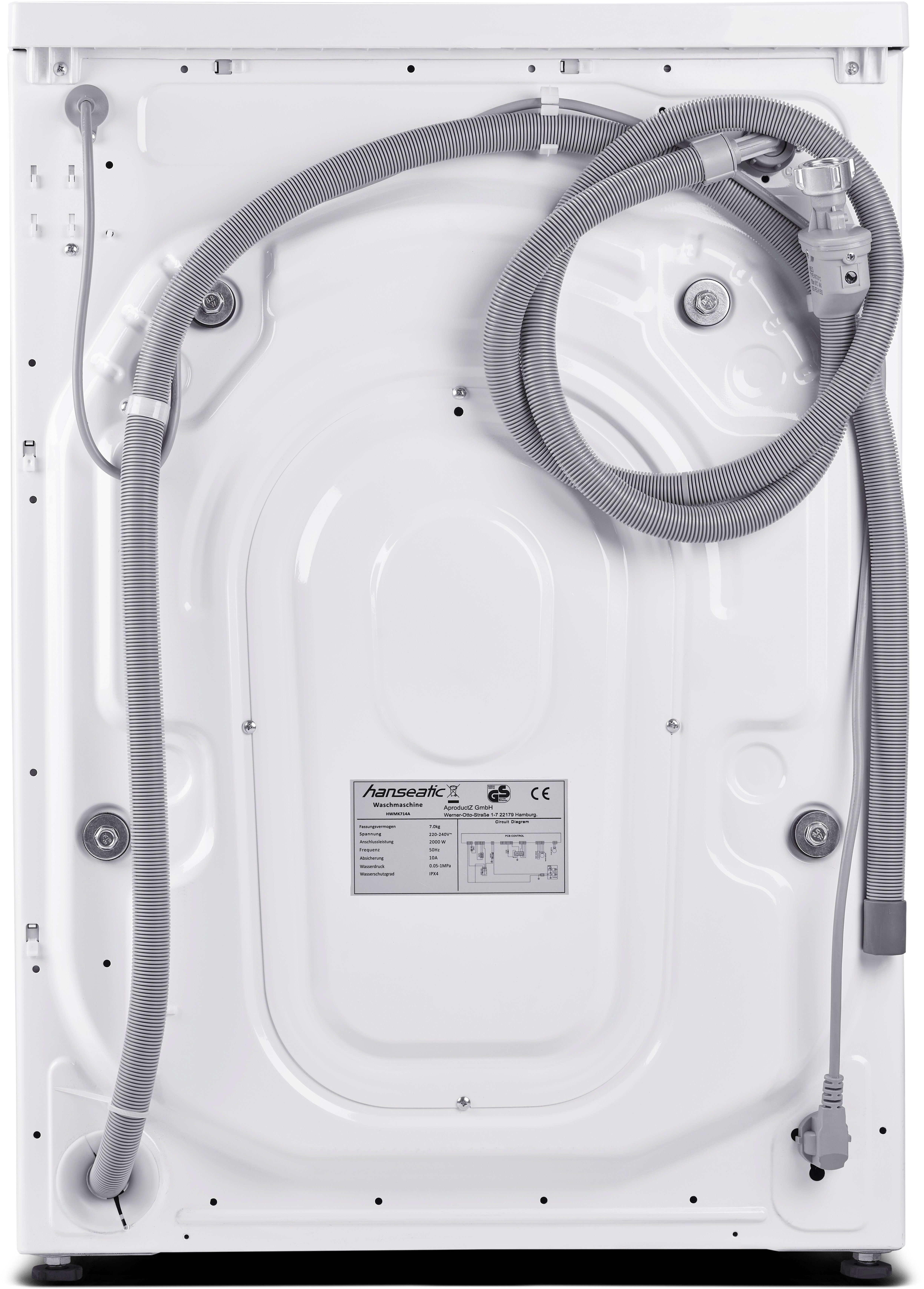 Hanseatic Waschmaschine HWMK714A, 7 kg, 1400 U/min, Mengenautomatik, Nachtwaschprogramm, Vollwasserschutz, Dampfoption
