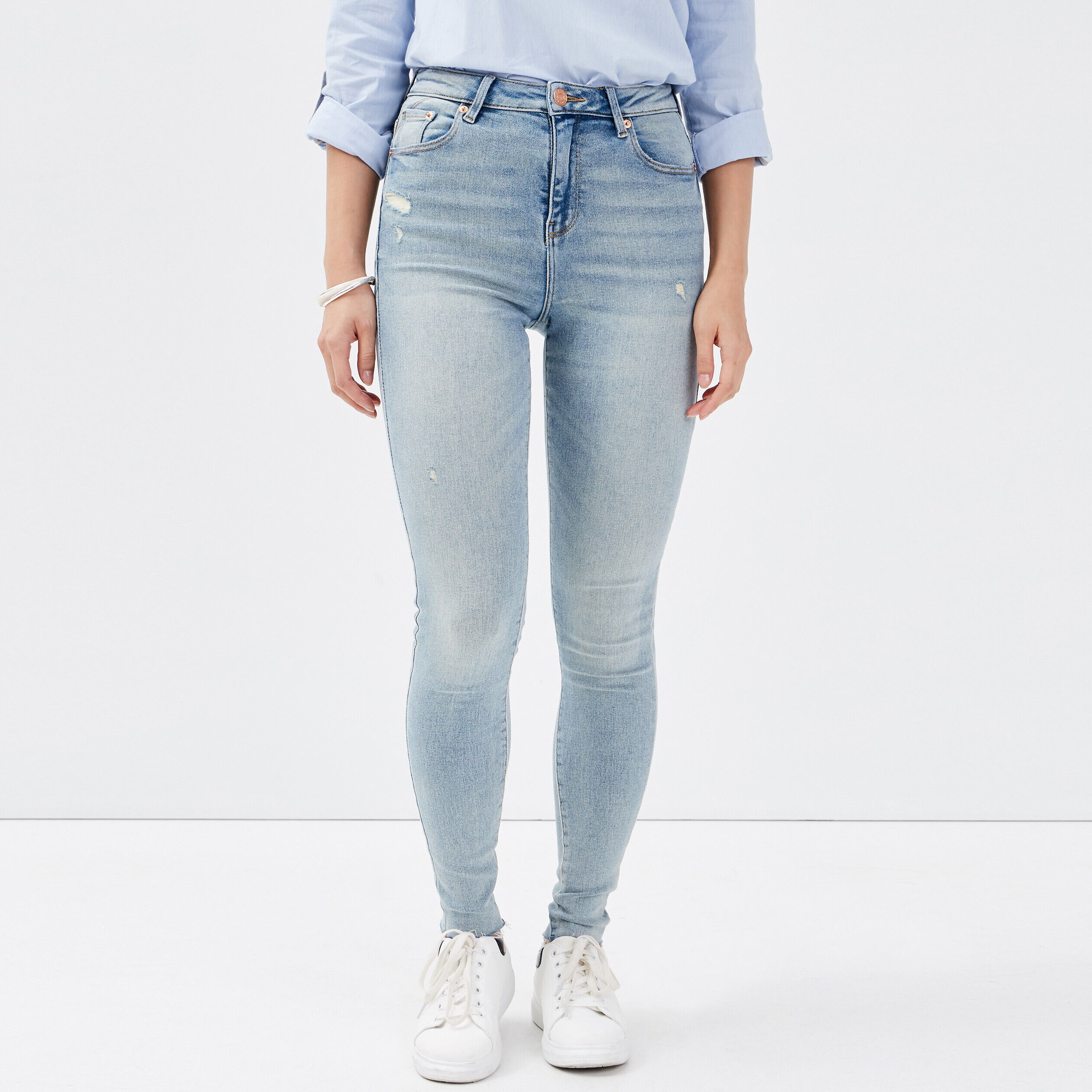 Jeans skinny taille haute denim bleach femme | Cache Cache
