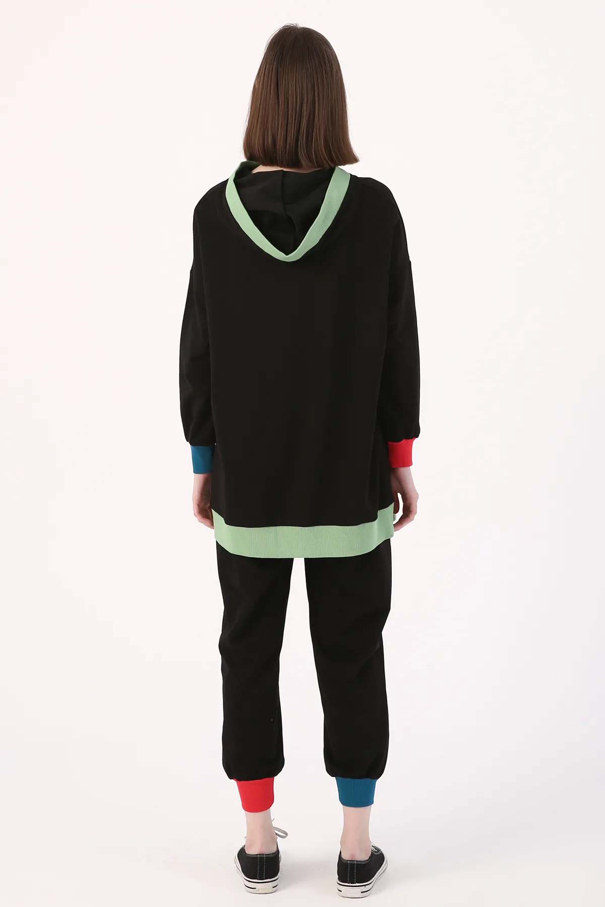 ALLDAY  Schwarzer, bunter Camisole-Trainingsanzug mit Kapuze