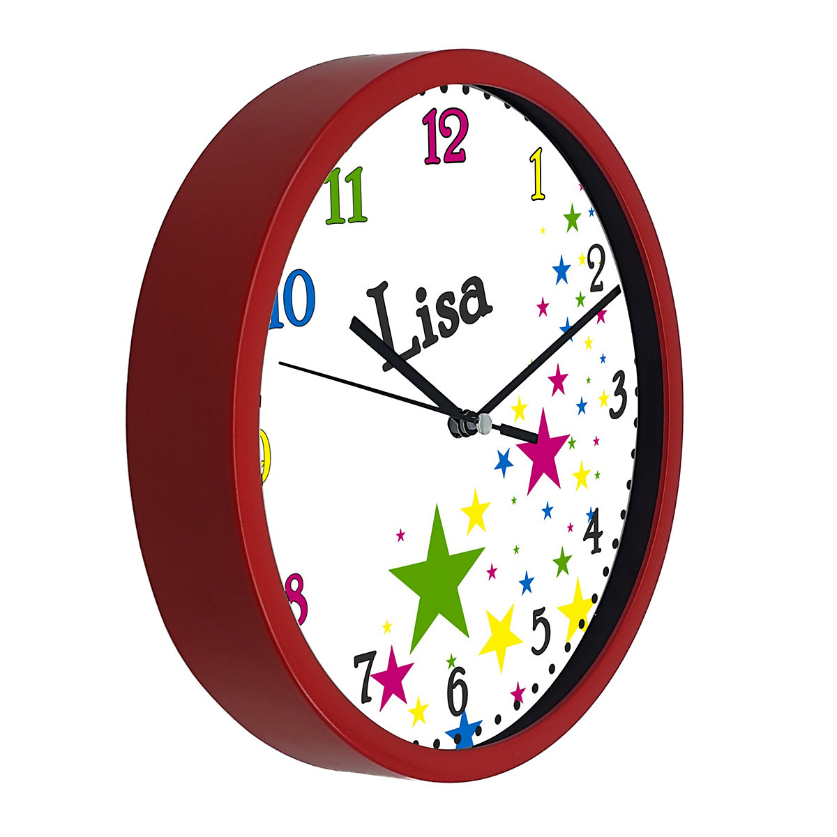 Kinder Wanduhr laufruhig personalisiert mit Name Sterne
