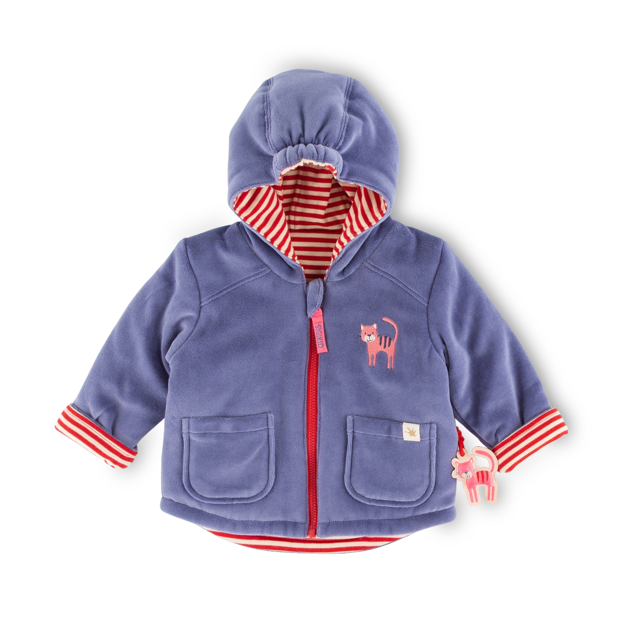 Baby Wendejacke Katze, Nicki blau oder rot-weiß geringel