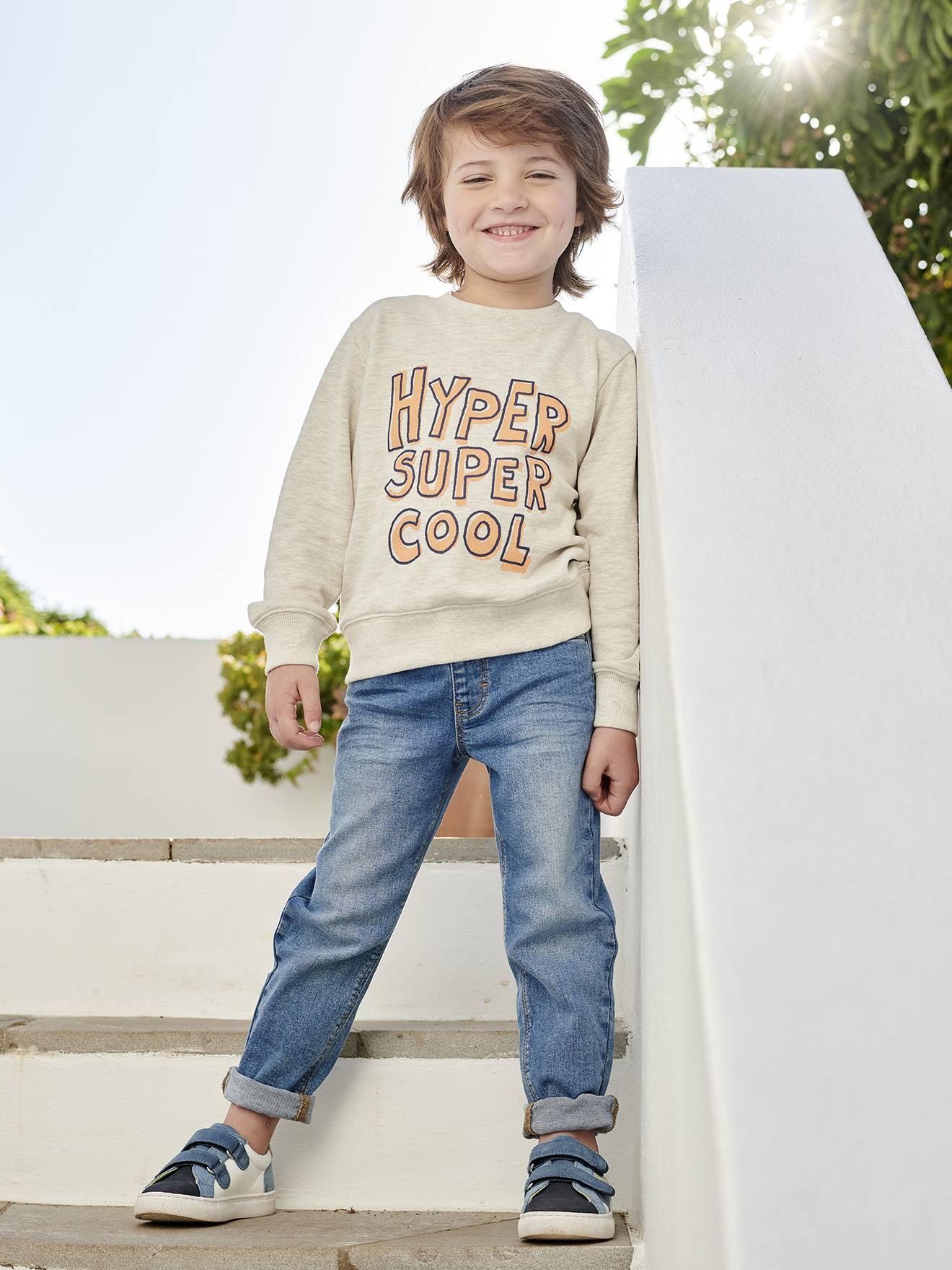 Vertbaudet Jungen Sweatshirt mit Print BASIC Oeko-Tex - beige meliert