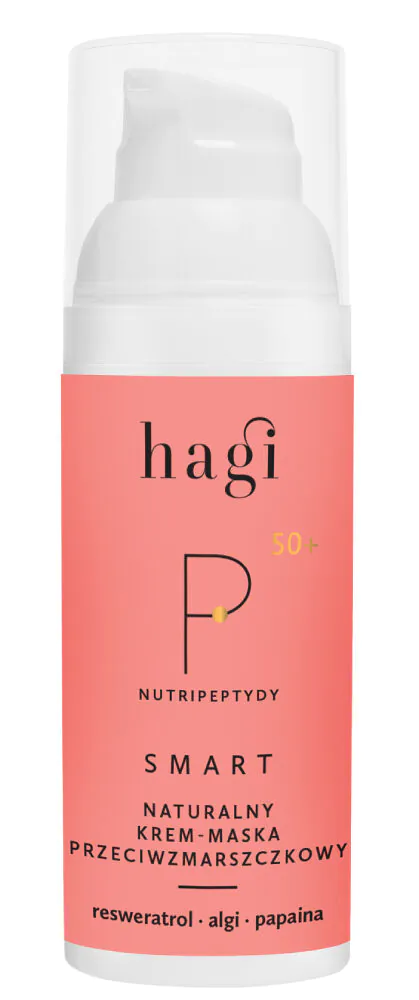 Hagi Smart P 50+ Natūralus raukšles mažinantis kremas-kaukė veidui, kaklui ir dekoltė sričiai su nutripeptidais