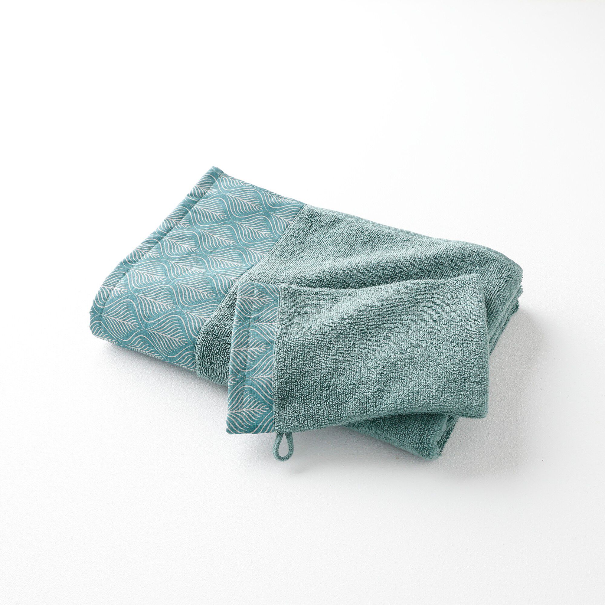 Éponge bouclette 420 g/m² liteau imprimé feuillage