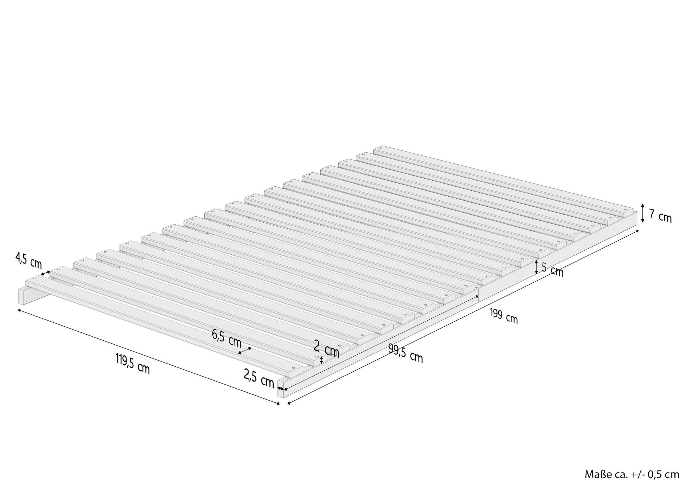 Rollrost Lattenrost völlig metallfrei Stecksystem 120x200, ERST-HOLZ