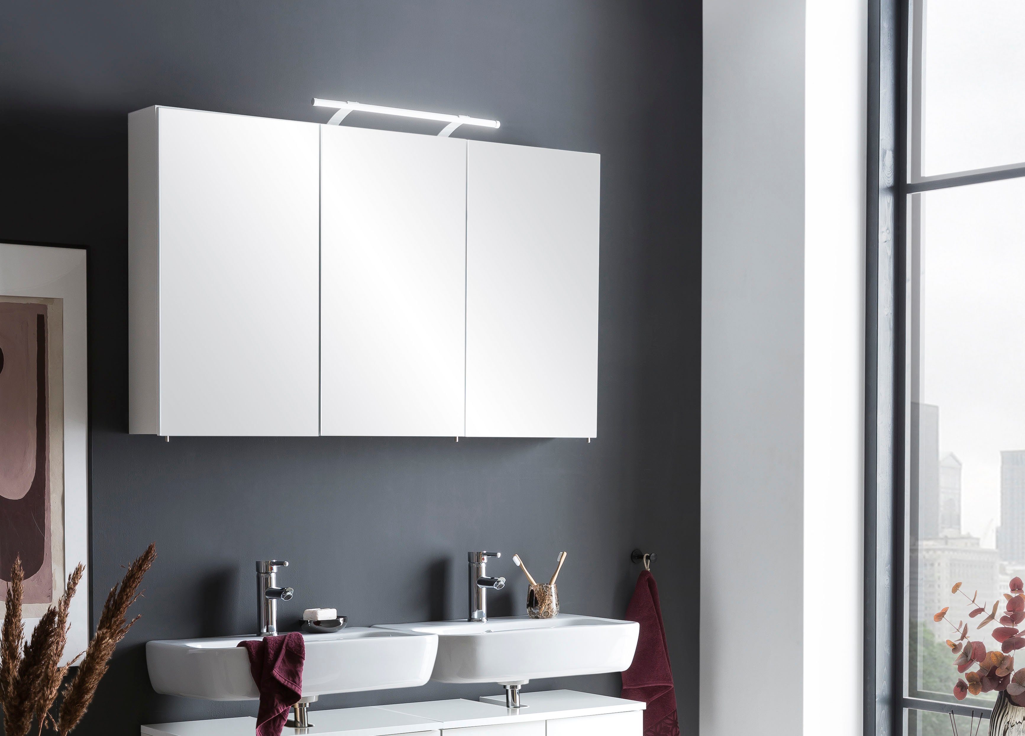 Schildmeyer Spiegelschrank Dorina Breite 120 cm, 3-türig, LED-Beleuchtung, Schalter-/Steckdosenbox