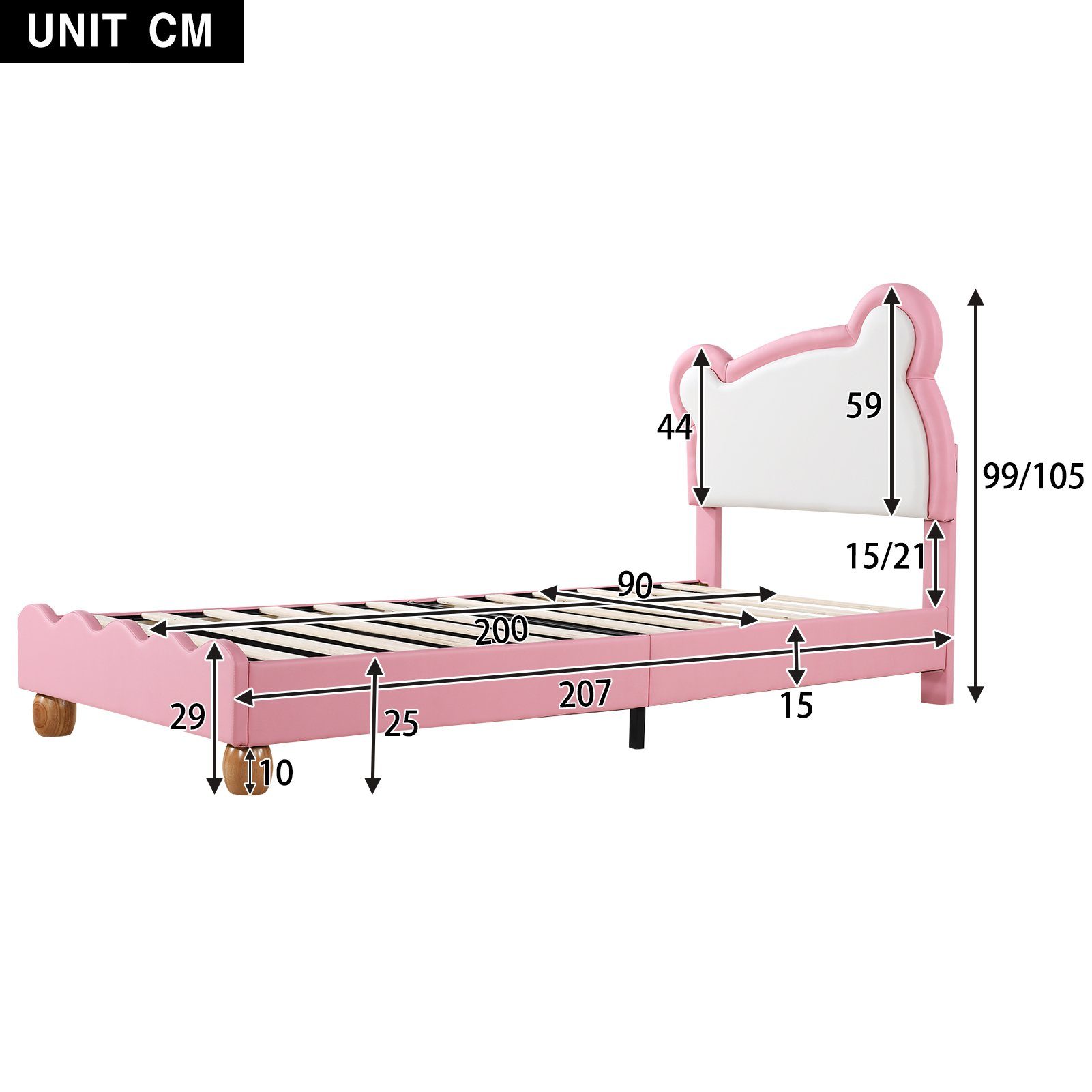 Flieks Polsterbett, Einzelbett Kinderbett 90x200cm mit Bär-Form Kopfteil Kunstlederbezug