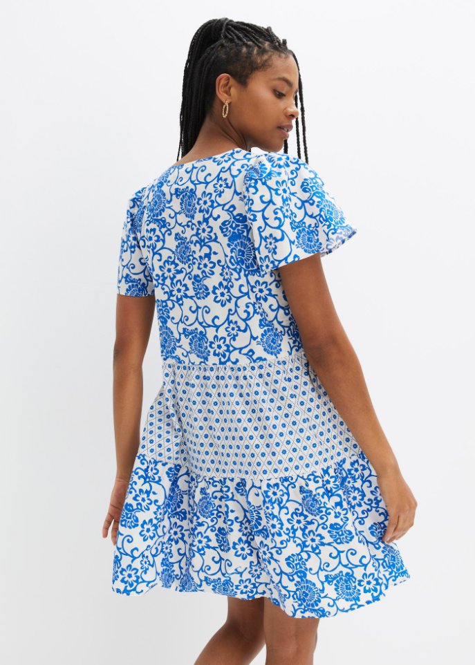 Kleid mit Volant in festem Material