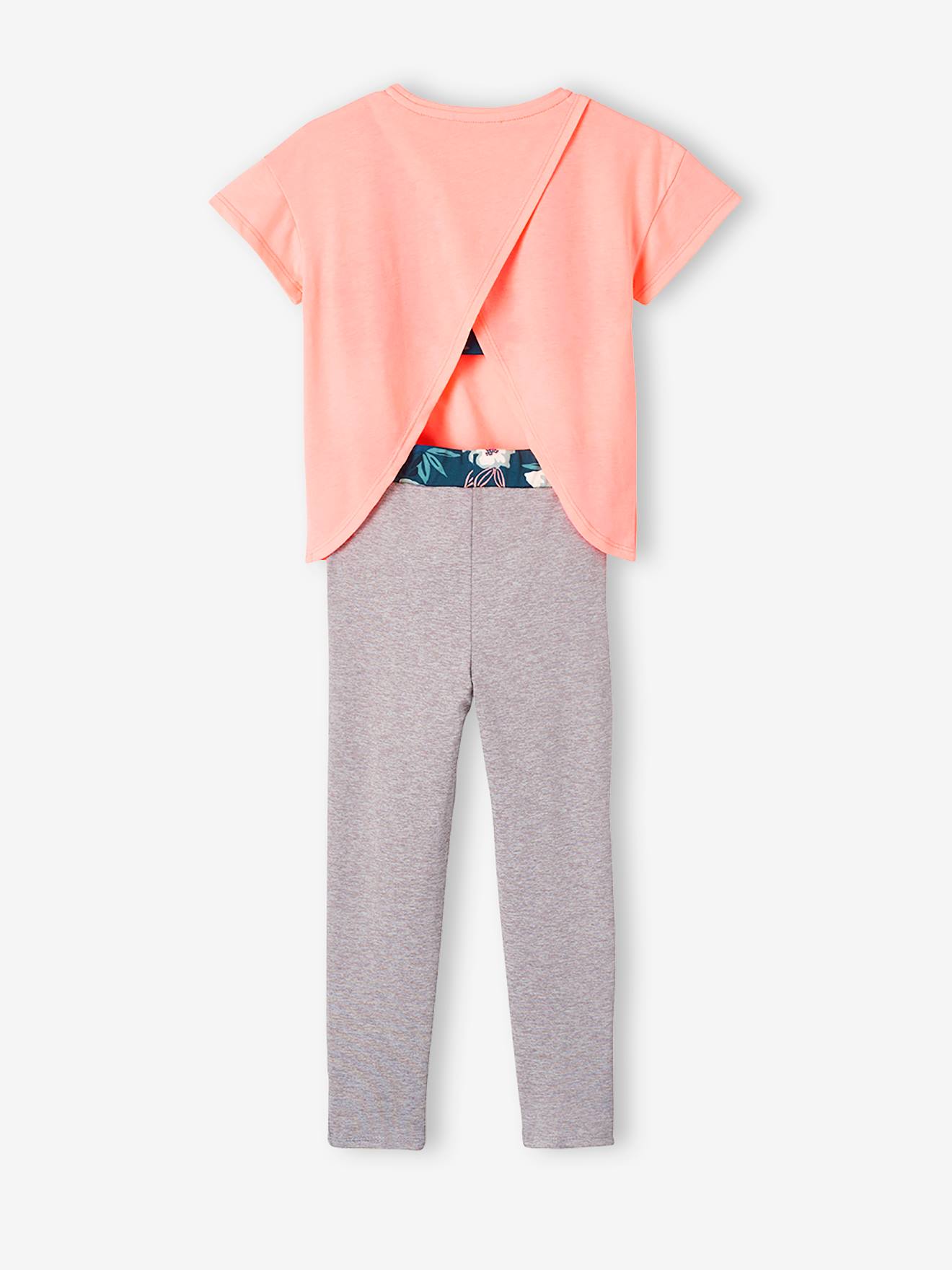 Ensemble sport 3 pièces brassière + legging + t-shirt fille rose