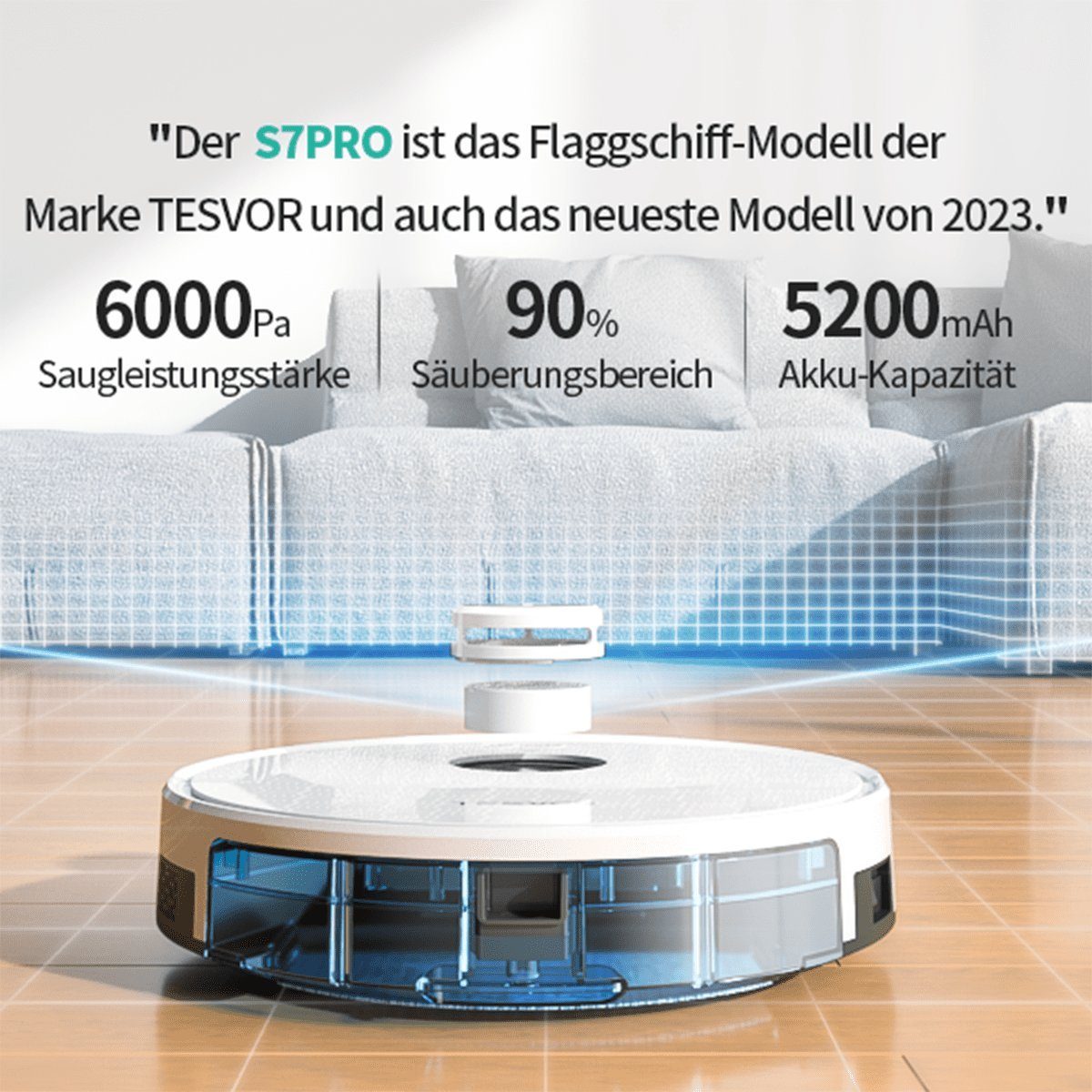 Tesvor Saugroboter S7PRO AES 6000PA 5200mAh mit Wischfunktion und Absaugstation
