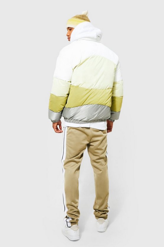 Oversize Colorblock Steppjacke mit Trichterkragen