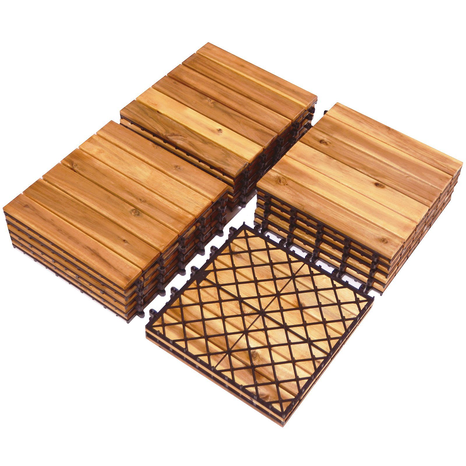 COSTWAY Holzfliesen, 27St. Klickfliesen, aus Akazienholz, 30 x 30 x 2,4 cm