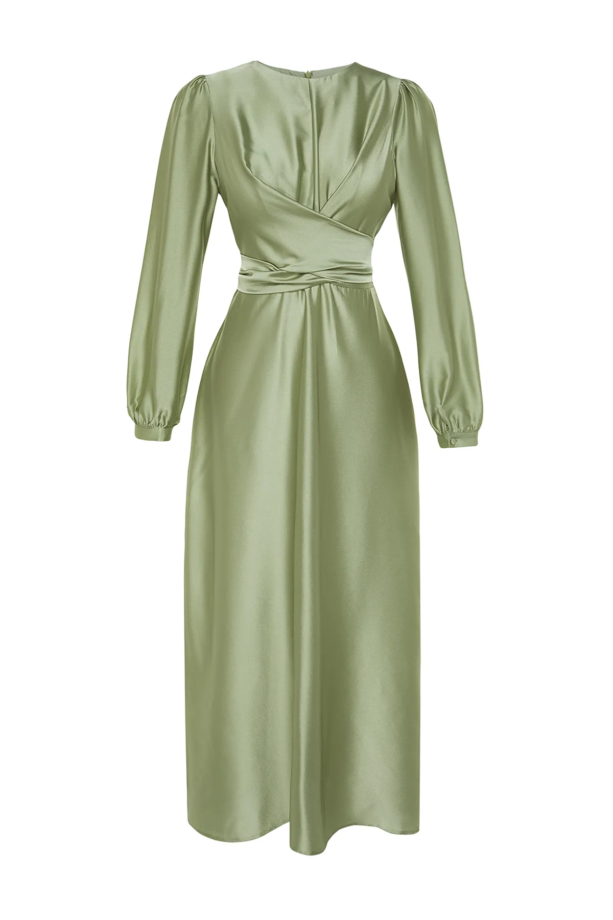 Trendyol Modest  Hellgrünes Abendkleid mit Kreuzschnürung und detailliertem Satin-Look TCTAW22EB0105