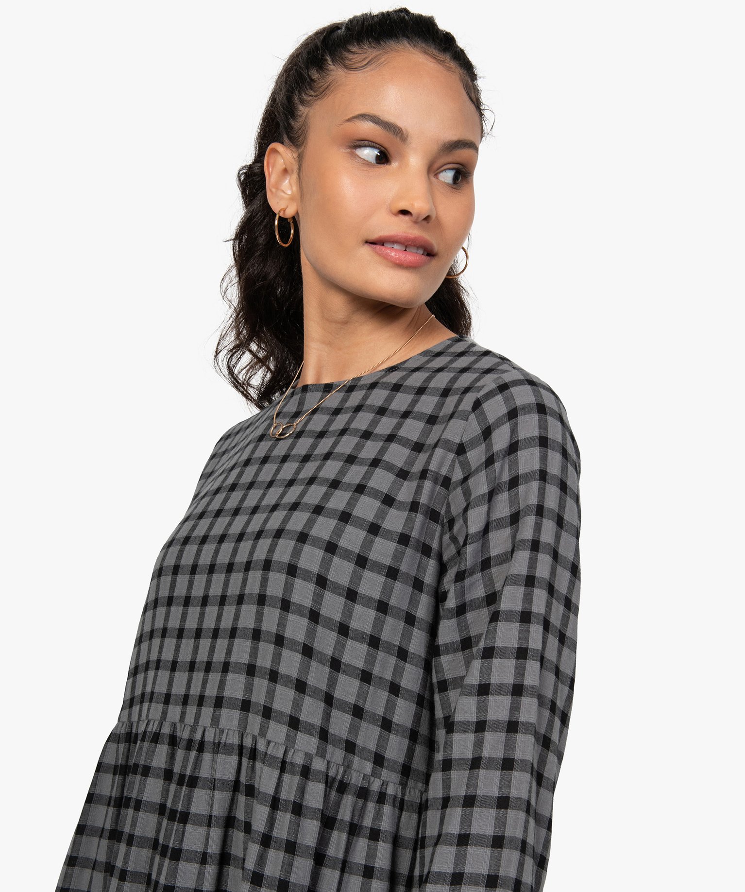 Robe femme ample à carreaux manches 3/4 | GEMO