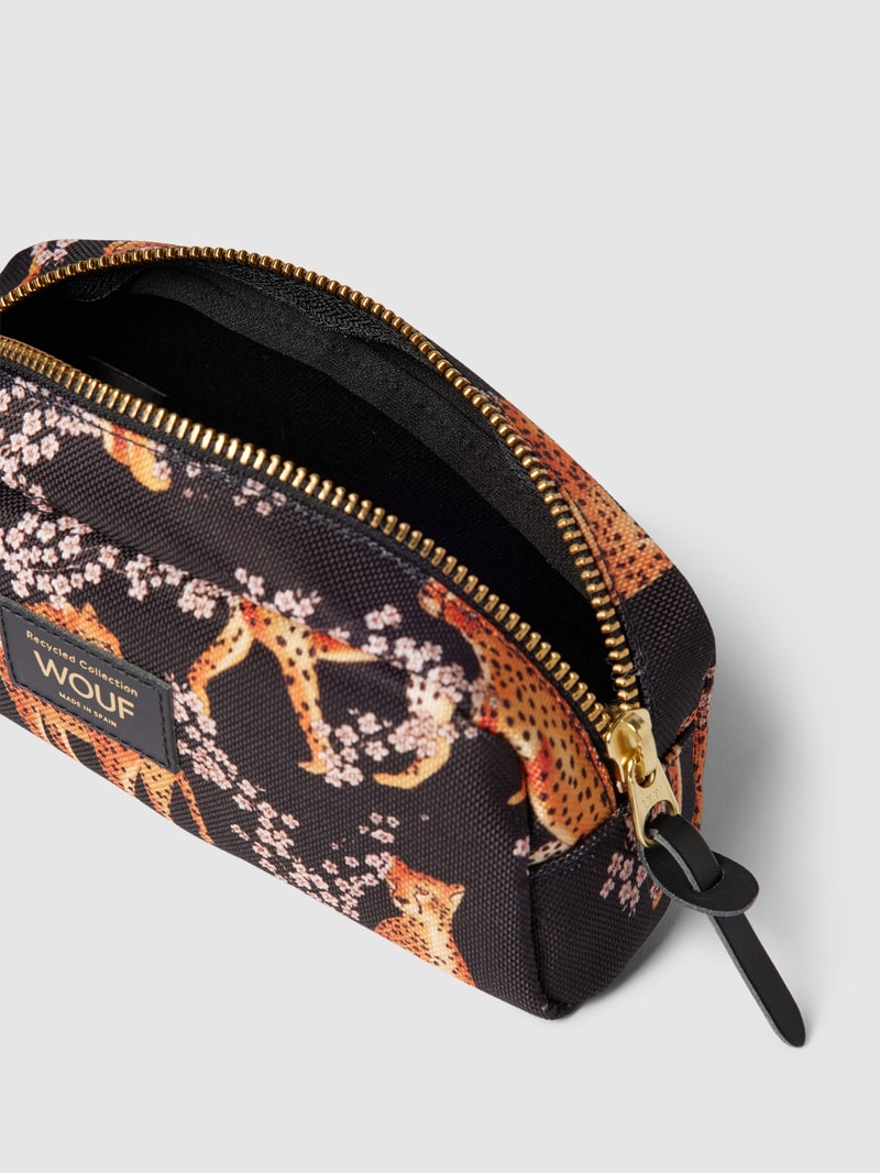 Kosmetiktasche mit Allover-Muster Modell 'Salome' in schwarz