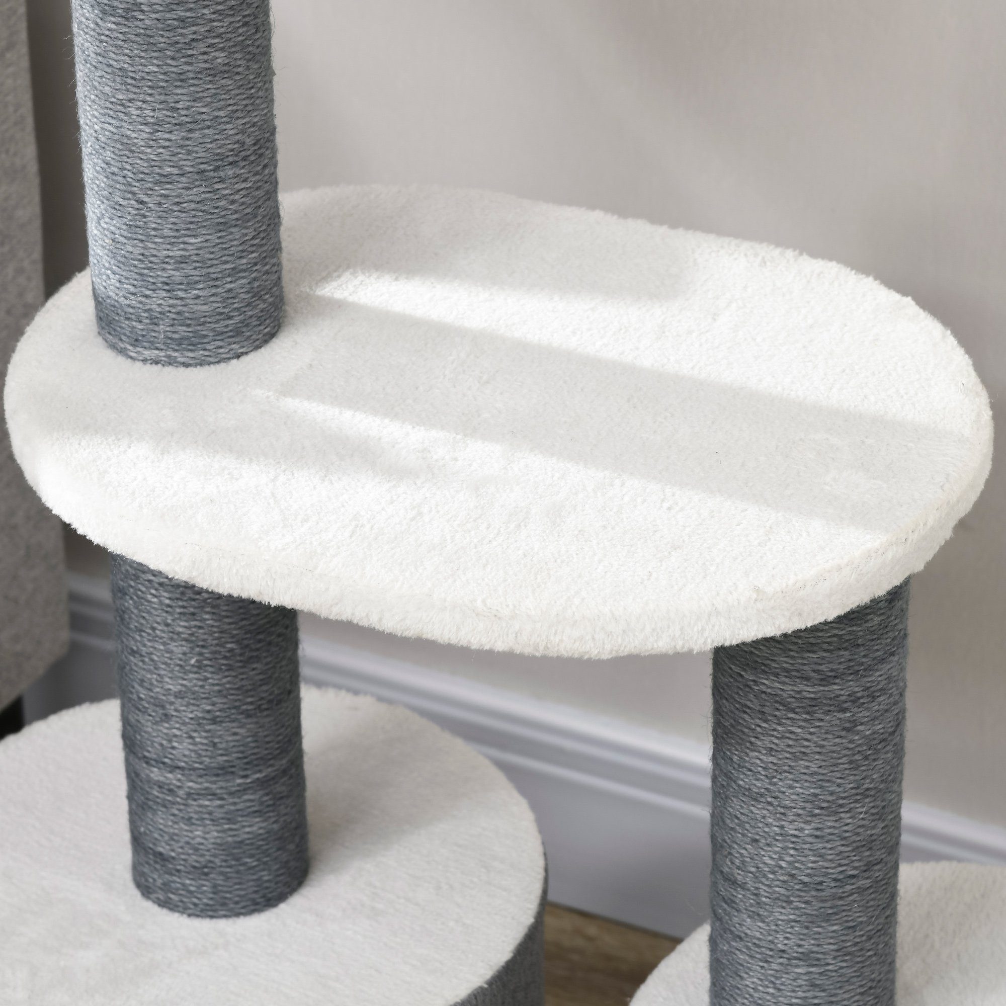 PawHut Kratzbaum Katzenkratzbaum mit Katzenhöhle, 3 Plattformen, Katzenmöbel, Grau+Weiß, 30.5B x 55.5L x 98H cm