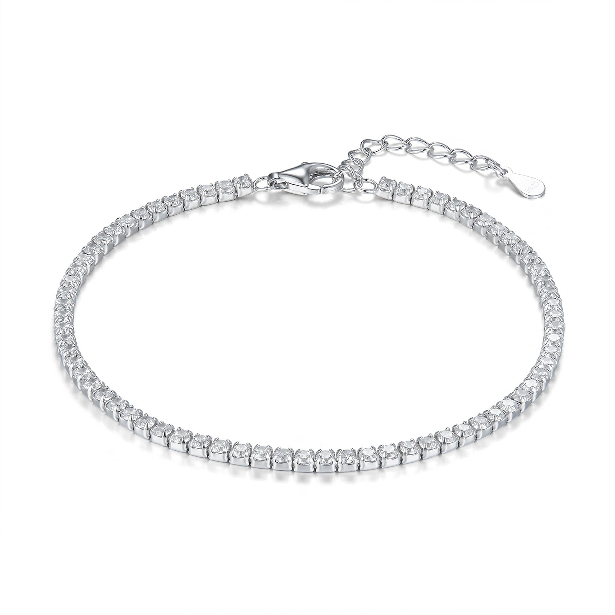 Schöner-SD Tennisarmband Silberarmband Tennis-Armband mit Zirkonia Kristall schwarz oder weiß, 925 Silber Rhodium