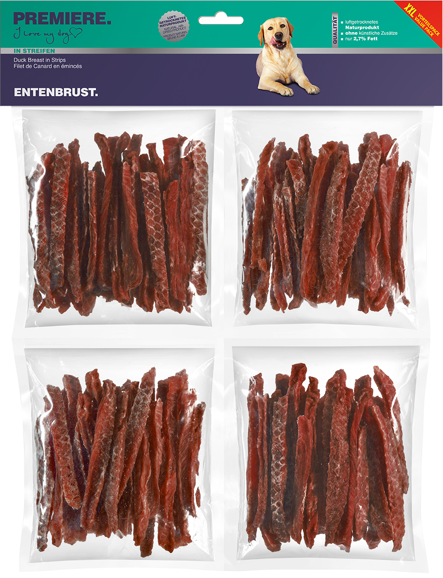 PREMIERE Snacks PREMIERE Set mit Enten- und Hühnerbruststreifen 8x250g