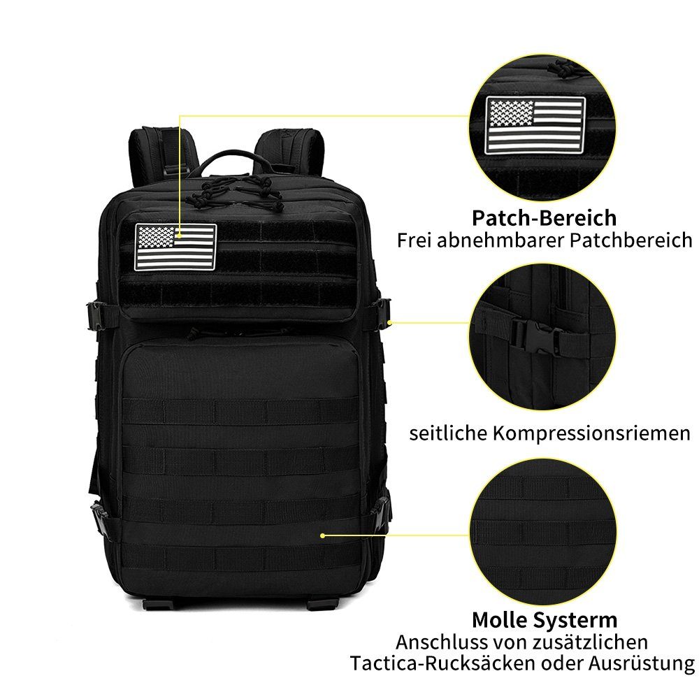 PANSY Trekkingrucksack für Outdoor-Reisen, Trekking, Camping, Bushcraft, 45 L, 50×30×30 cm, wasserdicht, verschleißfest