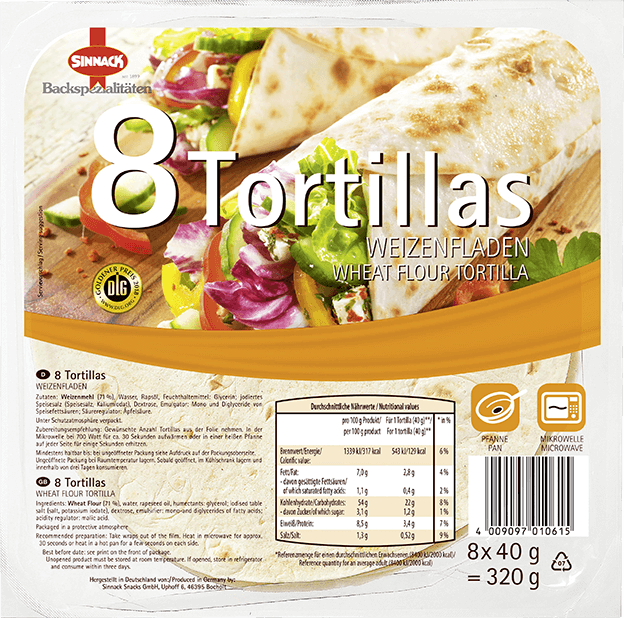 Sinnack 8 Tortillas Weizenfladen