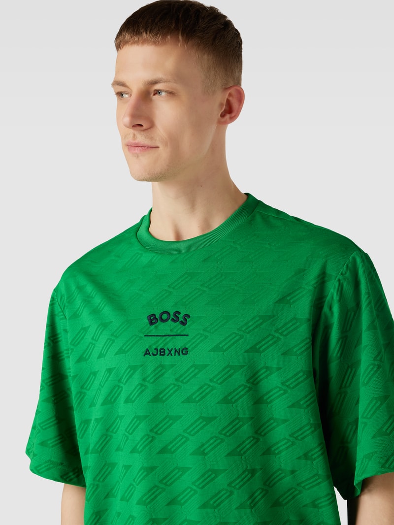 T-Shirt mit geripptem Rundhalsausschnitt Modell 'Talboa' in hellgrün