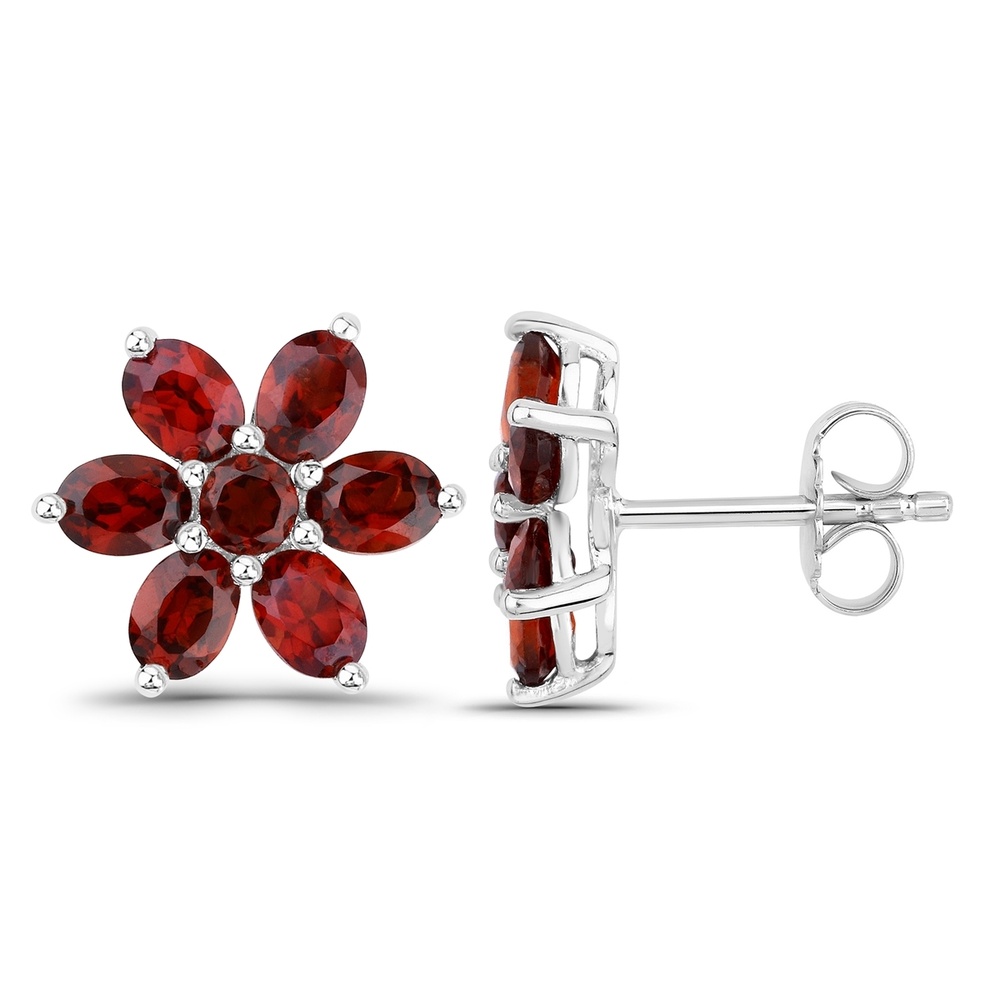 Rafaela Donata Boucles doreilles Fleur Argent sterling Grenat en Argent Bijoux