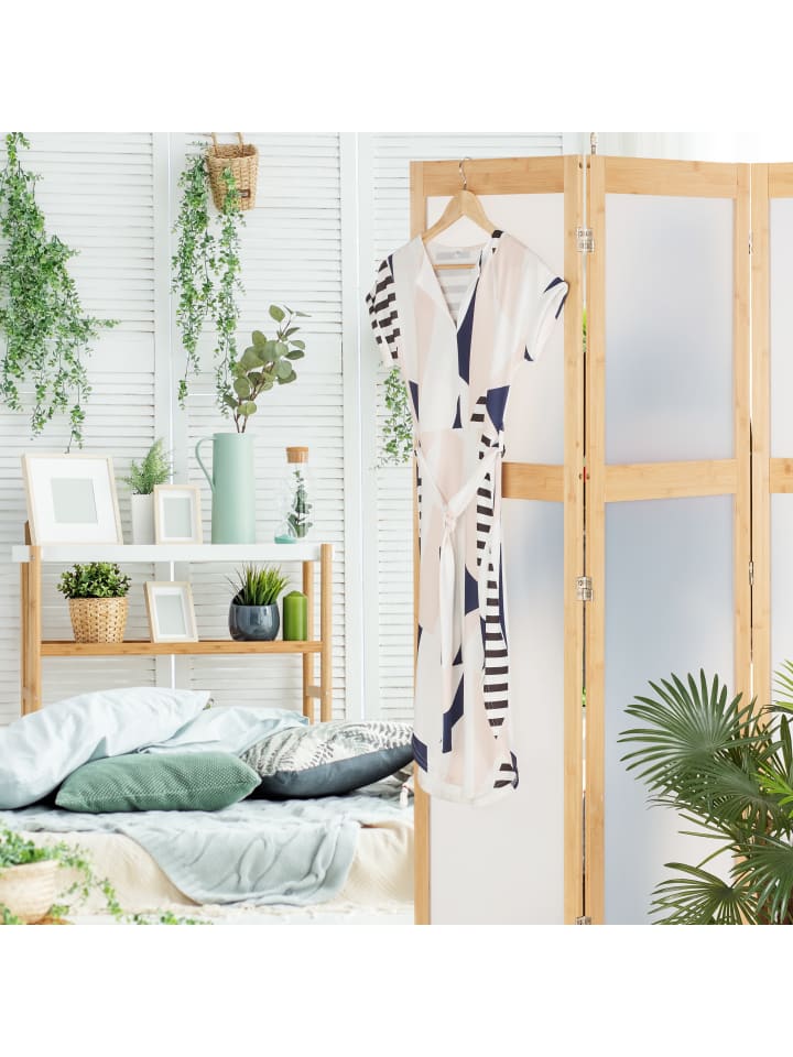 relaxdays Paravent in Natur/ Weiß - (B)135,5 x (H)168 cm günstig kaufen onesize